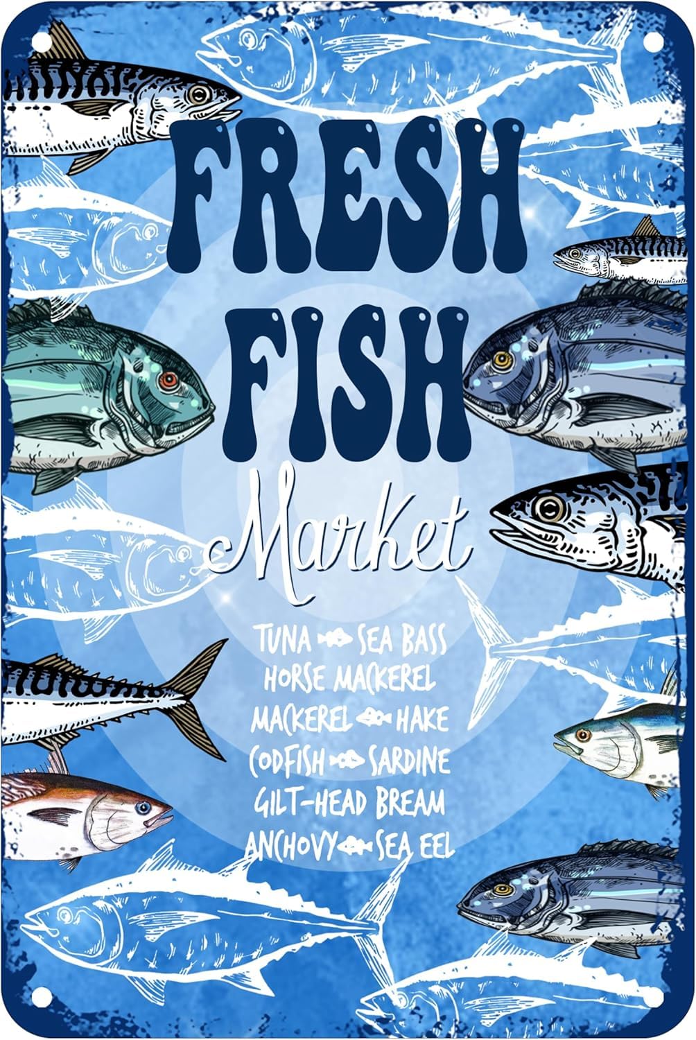 SMAZDFXX Fresh Fish Market Vintage Metal Tin Sign For Men Women,Wall Decor For Bars Restaurants Cafes Pubs Sea Beach Summer Decor Poster 8"x12"