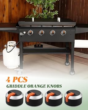 Griddle Burner Knobs Kit Fit for Blckstone 17 22 28 36 Flat Top Gas Griddle Control Knobs with Hardware, 4 Pcs