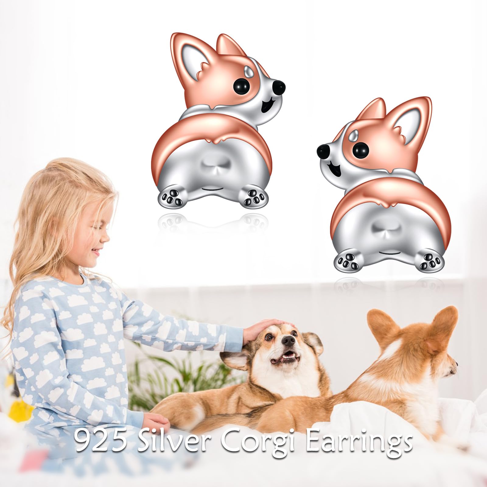 Corgi Boucles d'oreilles pour fille en argent sterling avec motif de chien mignon Cadeau d'anniversaire, Pas de gemme