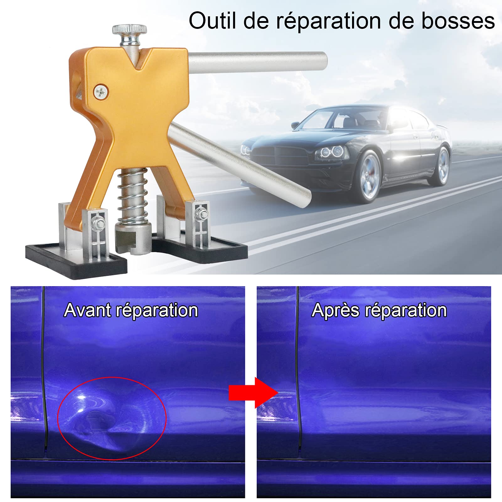 Tosucs Strumento per rimuovere ammaccature senza vernice, kit di rimozione ammaccature, 34 pezzi, con pistola per colla,oro dente estrattore, per auto, frigorifero, moto, porta (oro)