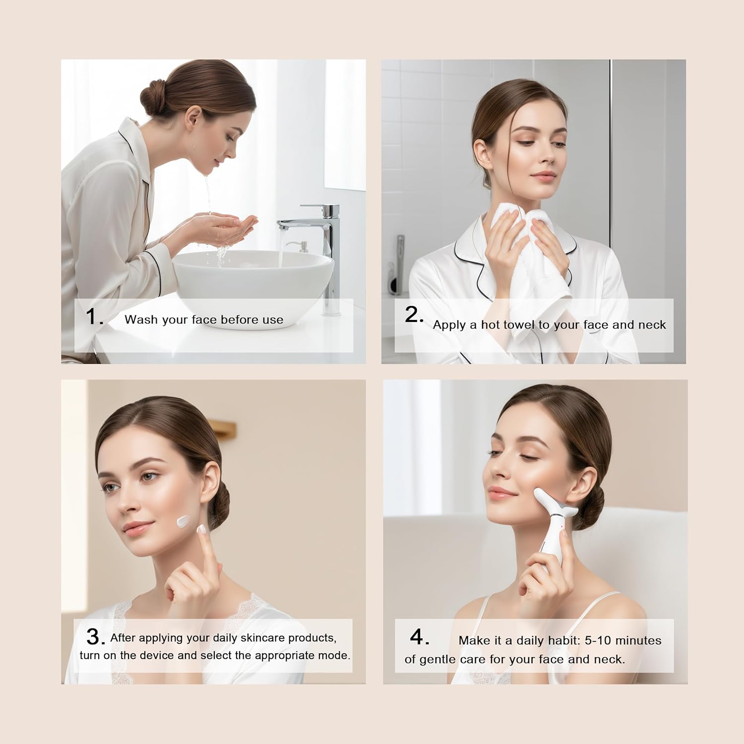 Face and Neck Massager, 7-Color LED Light Beauty Tool with Heat and Vibration for Daily Skin Care at Home