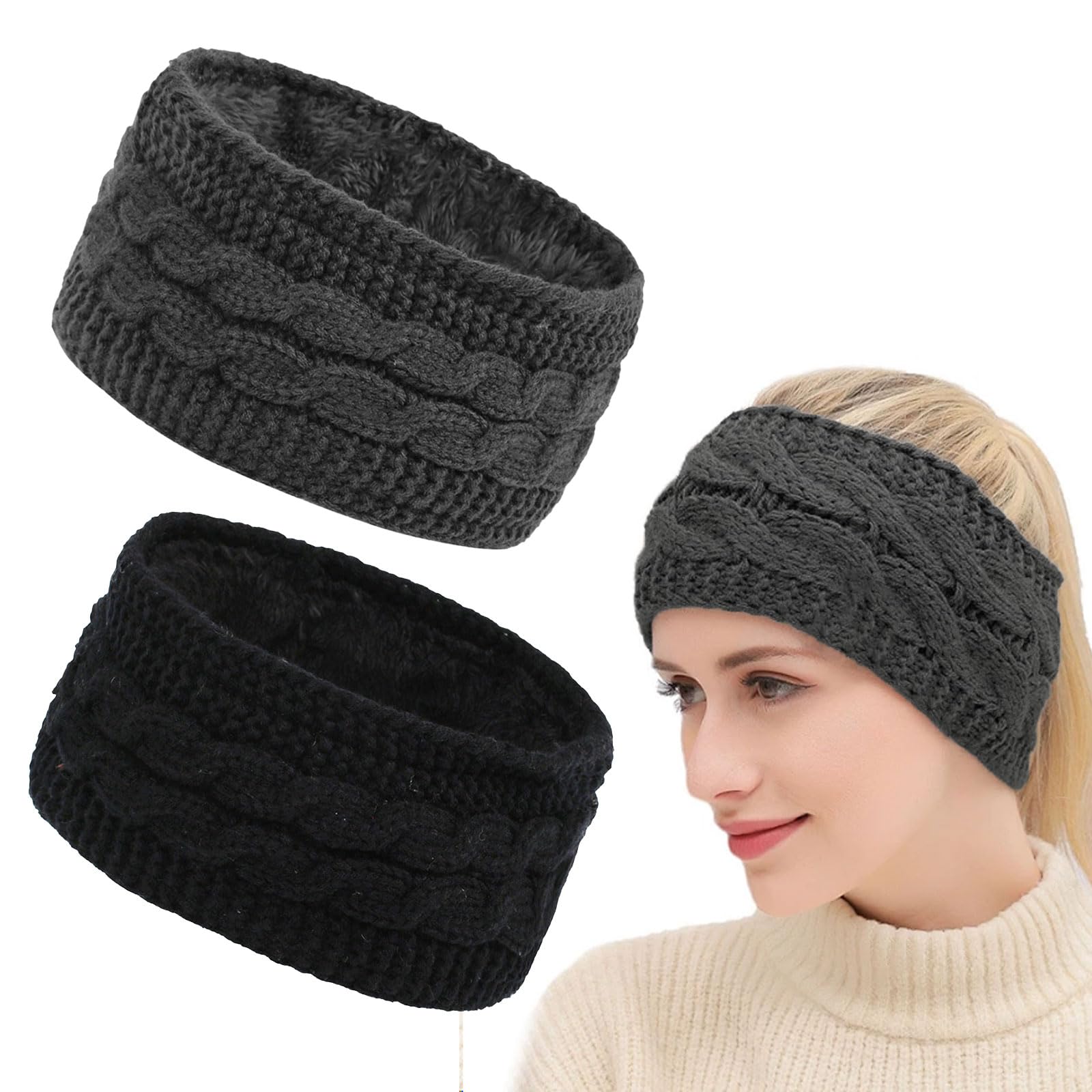 GWAWG Winter Headbands for Women's Hair, Winter Cable Knit Headbands, Vans Chunky Elastic Thermal Headbands