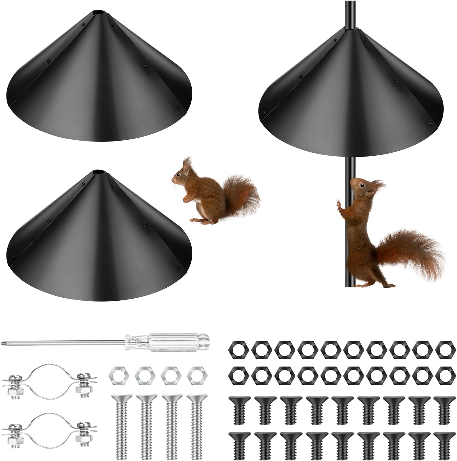 Tanlade2 Pack Squirrel Baffle Guard Black Plastic Wide Wrap Around Guard Stopper Keep Squirrels Off Bird Feeder Baffle for Bird Feeder Pole Outside Shepherd Hooks(16 Inch)