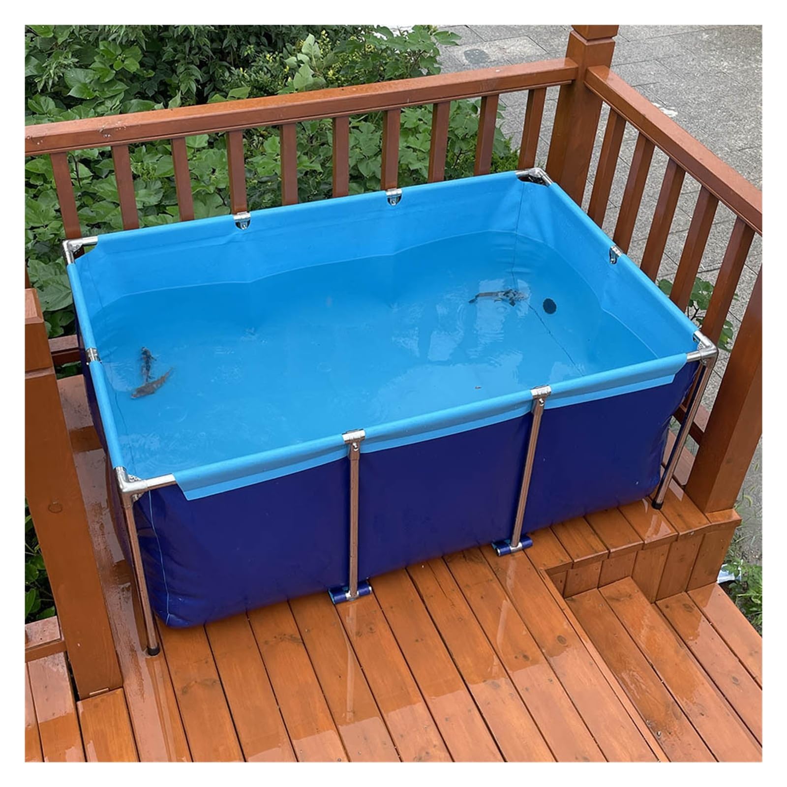 Bassin D'étang à Poissons Rectangulaire En Toile - Pliable, Avec Support En Acier, Grande Piscine Extérieure Portable Pour Jardin