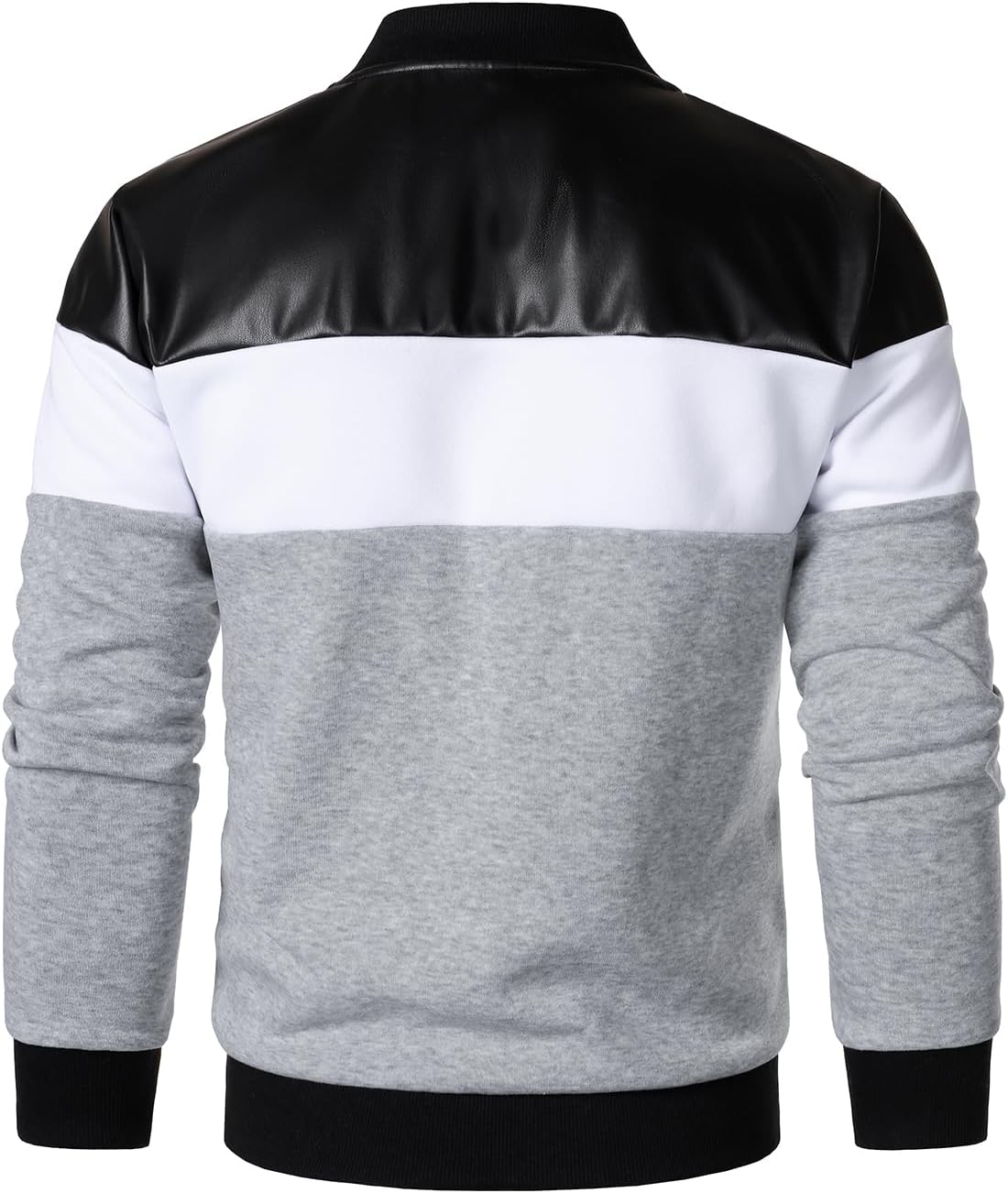 FANARCHER Mens Lightweight Bomber Jacket Casual Zipper Coat Color Block with Faux Leather Varsity Jacket - Image 4