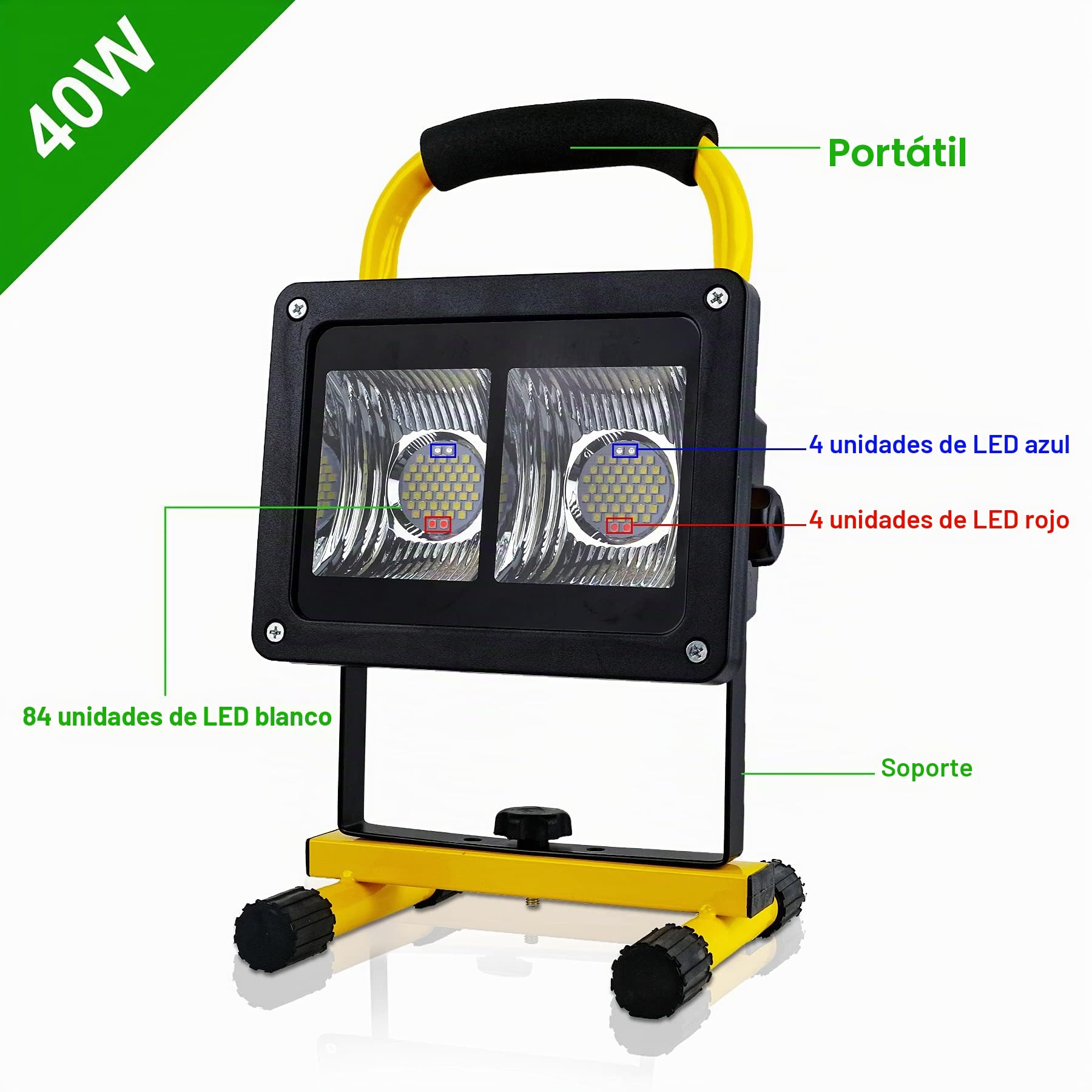 T-SUN Foco de Trabajo LED, Recargable Luz de trabajo 9000mAh, Foco Led Recargable Portátil Recargable USB Plegable para Jardín, Taller, Garaje, Camping, Obra