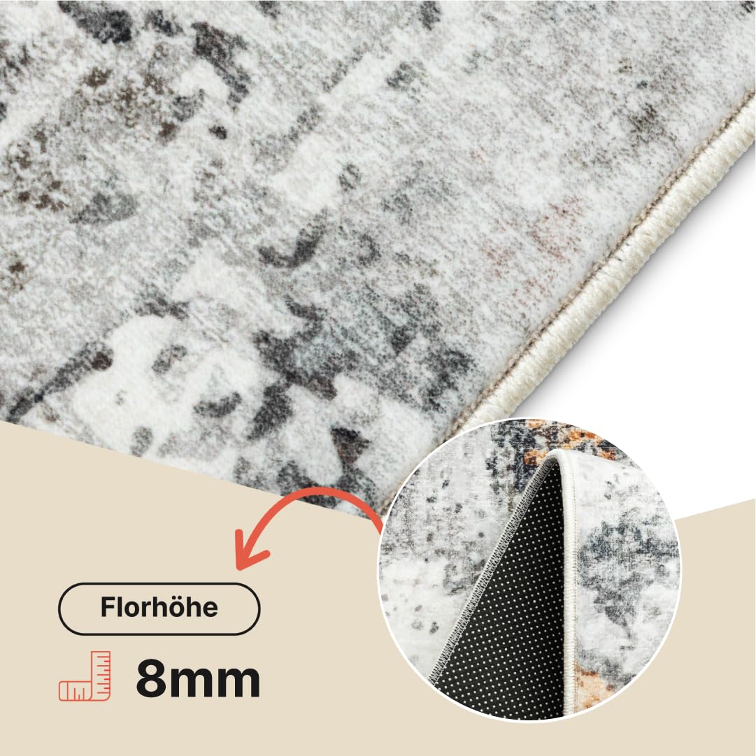 TAPISO Bari Tapis Motif Abstrait Effet Usé Estompé Noir Gris Multicolore Orange - Tapis Imprimé avec Antidérapant Salon Chambre Design Moderne Öko-Tex 160 x 230 cm