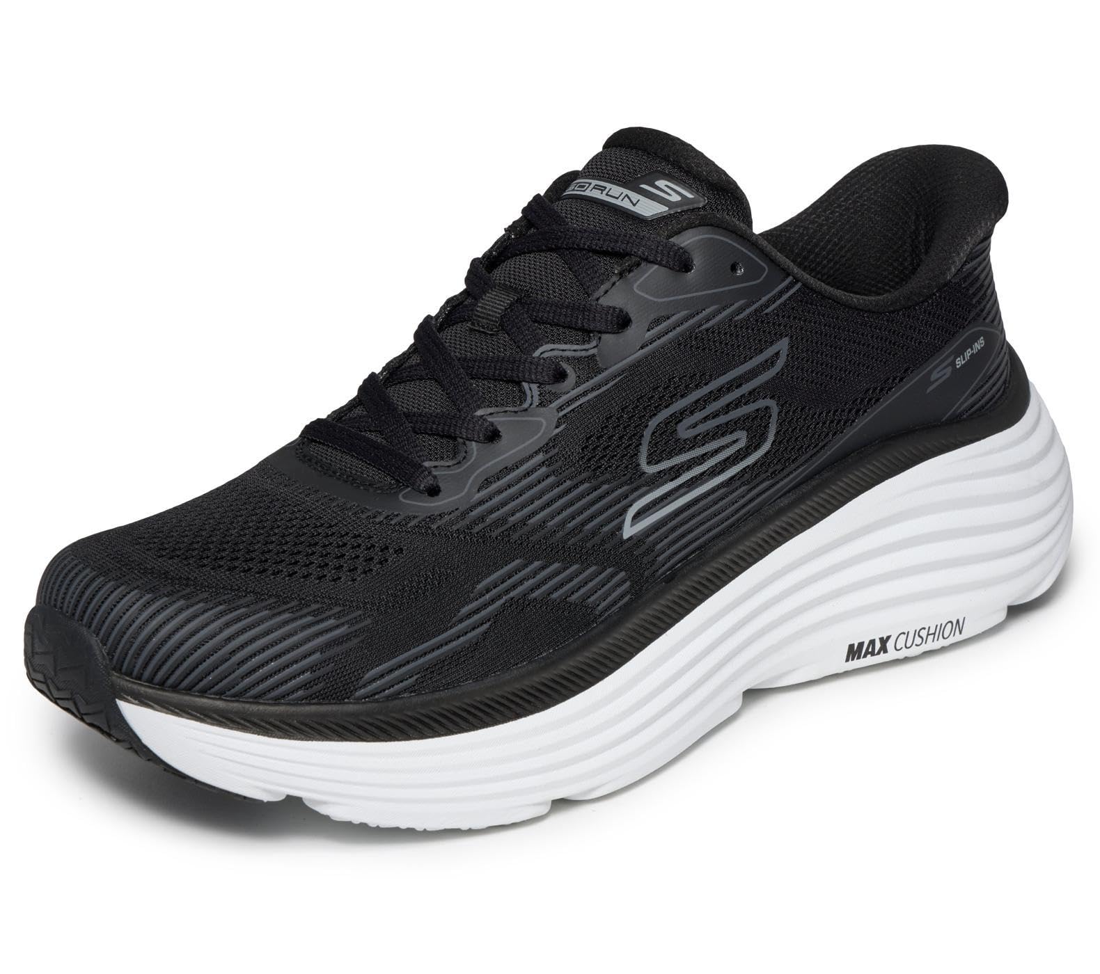 Skechers Men's Max Cushioning Endeavour Slip-in Trainers, Black Synthetic/Textile, 7.5 UK