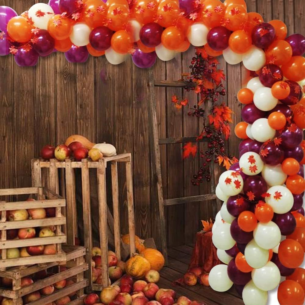 Thanksgiving Decorations Fall Party Supplies Balloons 85pcs and 16 Feet Fake Plants Maple Leaves for Autumn Indoor Outdoor Fall Party Decor : Home & Kitchen