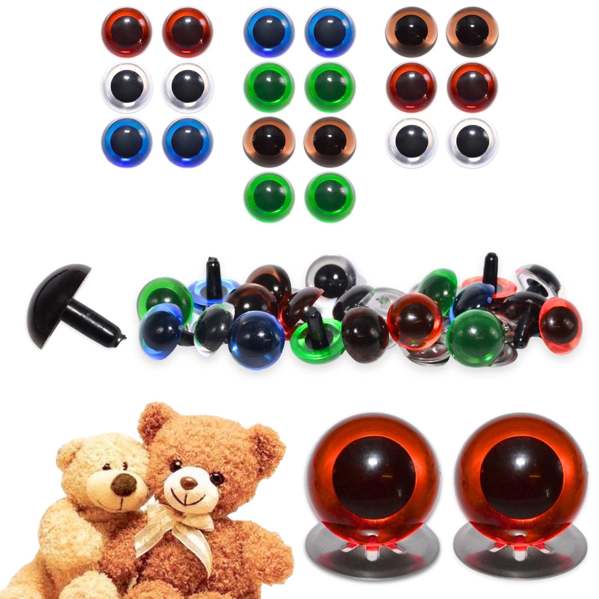 celloexpress 10.5mm Transparent Mixed Crystal Eyes with Metal Backs - Safety Eyes for Soft Toy Teddy Bear Animal Making (Pack of 10 Pairs)