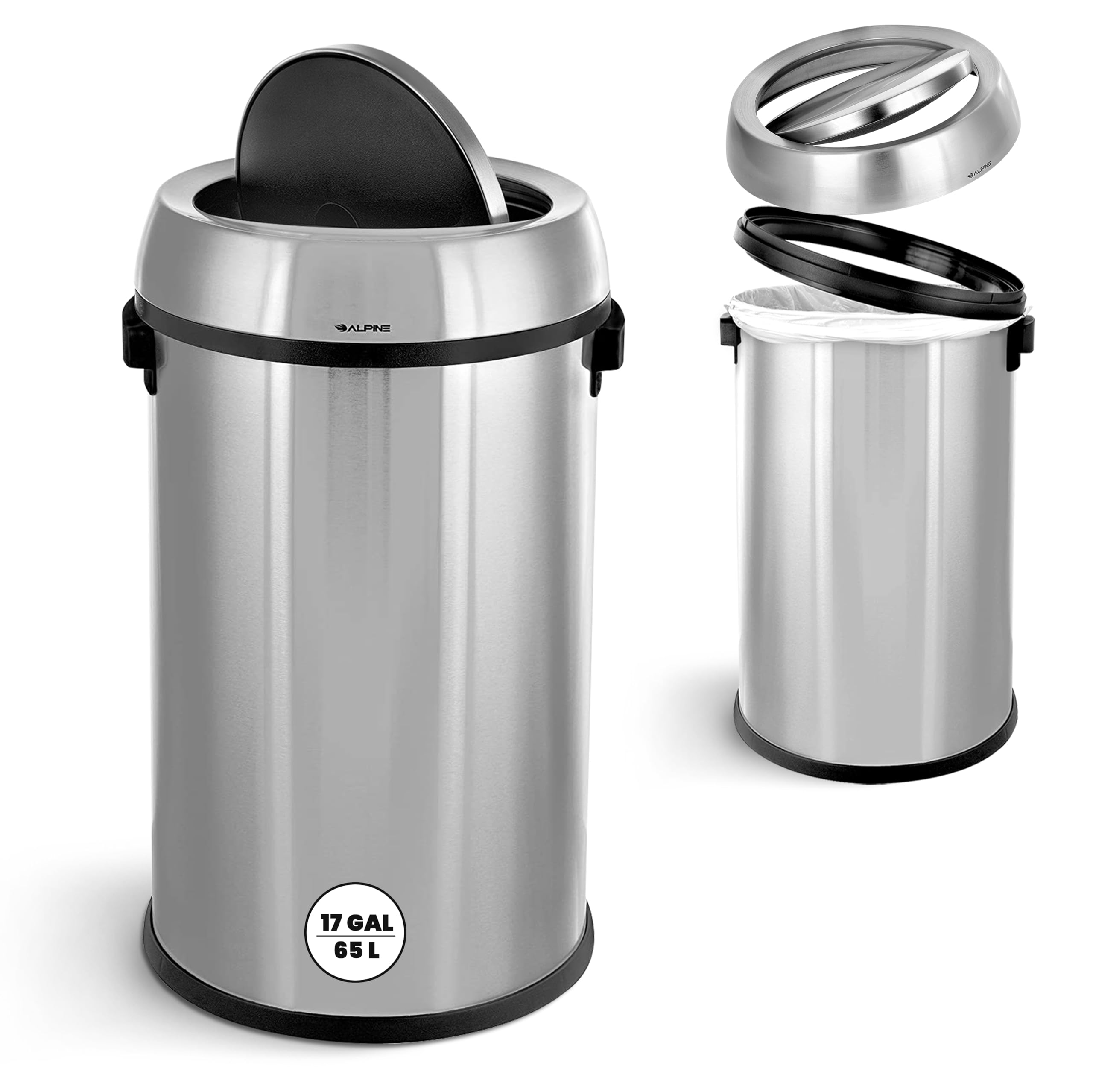 Alpine 17-Gallon Stainless Steel Swing Top Trash Can