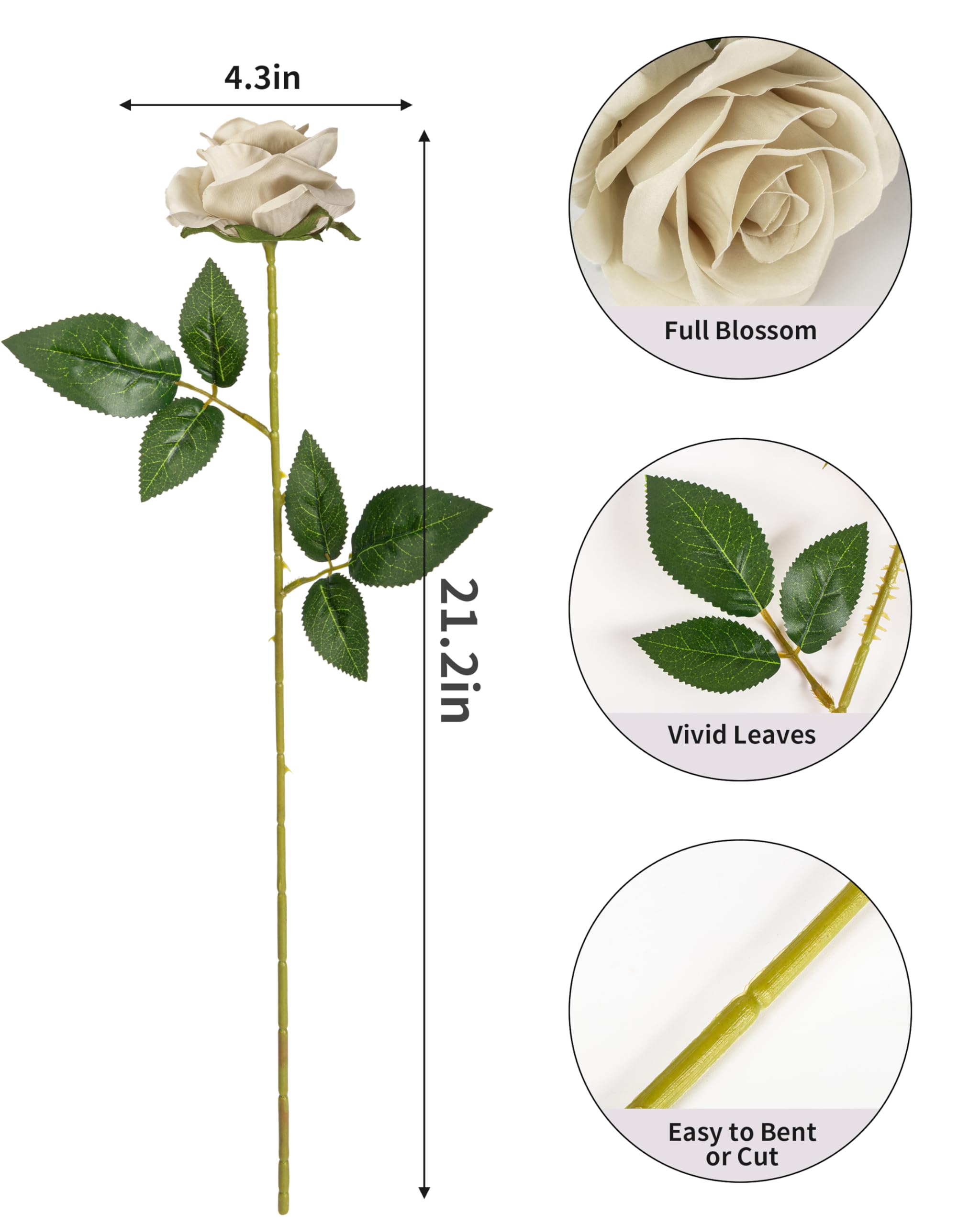 DuHouse 10Pcs Artificial Roses Fake Silk Flowers Realistic Bridal Bouquets with Single Long Plastic Stems for Arrangement Wedding Table Centerpiece Party Home Decor(Reed) - Image 2