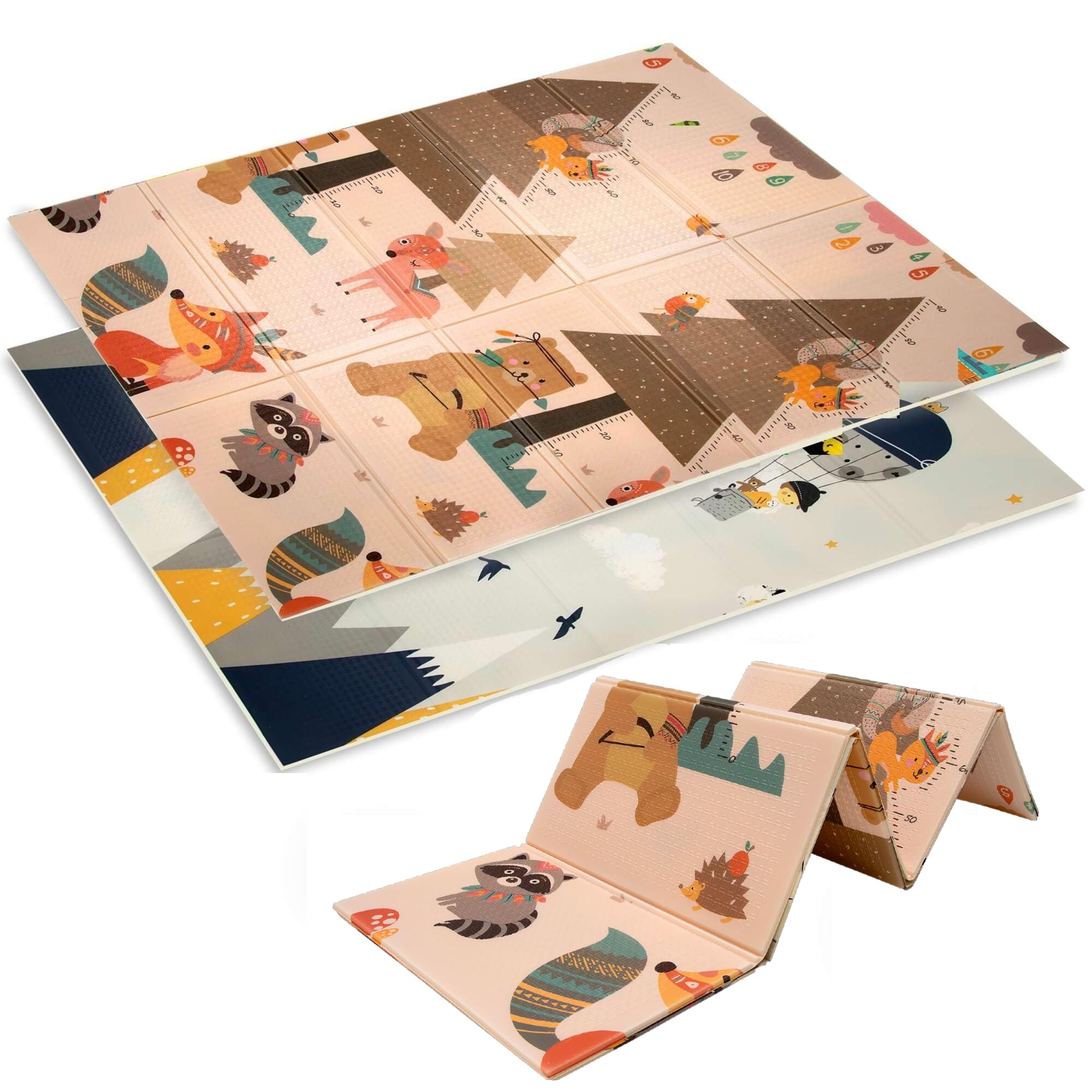 HUMBI Alfombra de juegos para bebé, espuma XPE, doble cara, plana, impermeable, tamaño extra, antideslizante, 120 x 180 cm, animales de montaña