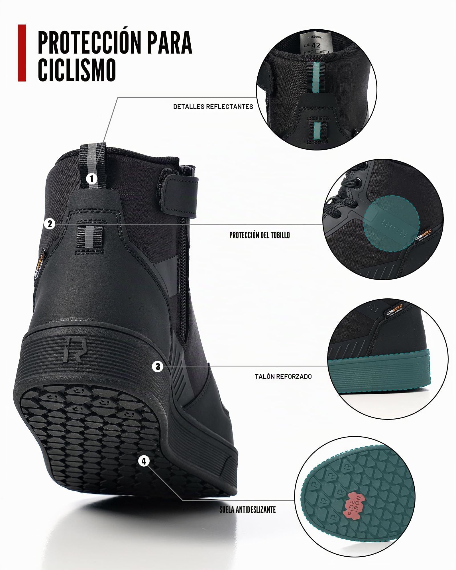 RIDEIRON Botas Moto Hombre Zapatos Moto Norma CE Todas Las Estaciones Zapatalilas Antideslizantes Transpirables Modernas y Cómodas Negro
