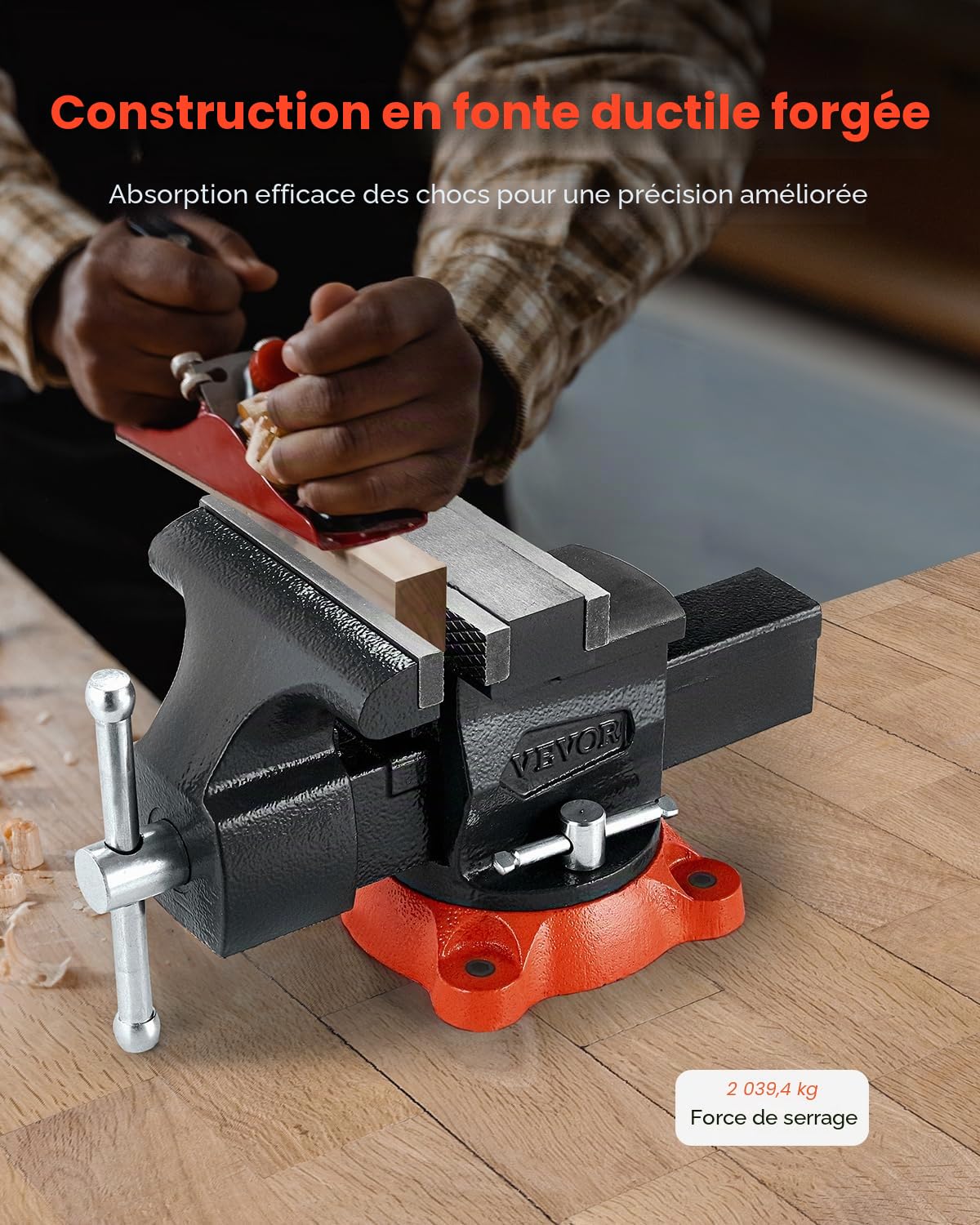 VEVOR Étau Établi Polyvalent Largeur Mâchoire 203 mm, Étau Atelier Fonte Ductile, Ouverture Max de Mâchoire Arrière 292 mm, avec Enclume, Base Pivotante 360°, Gorge 94 mm, pour Serrage de Tuyaux Ronds