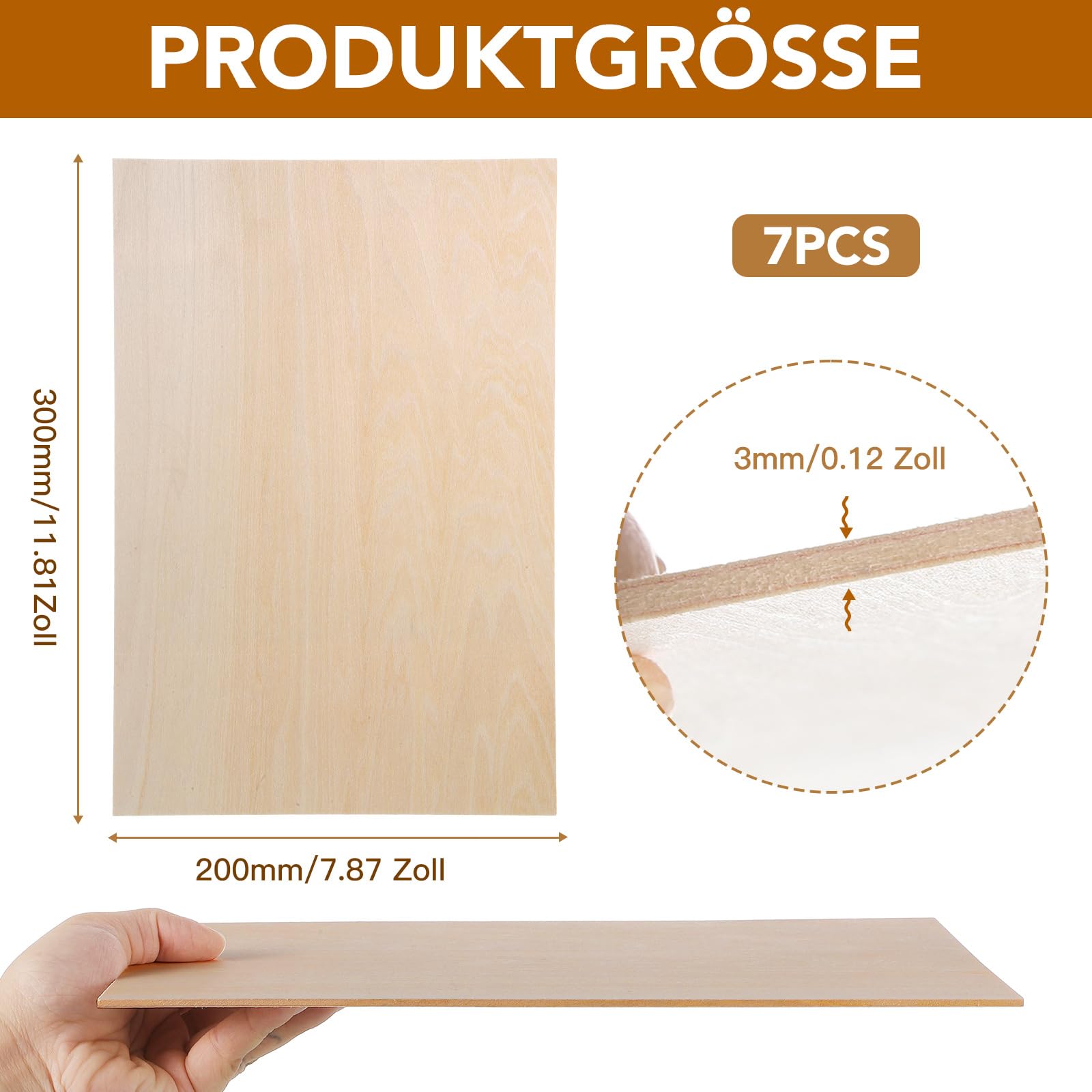 7 placas de madera A4, tablero de madera contrachapada de 3 mm, placas de madera para manualidades, 300 x 200 mm, madera para manualidades, madera de tilo, madera contrachapada, placas finas de madera
