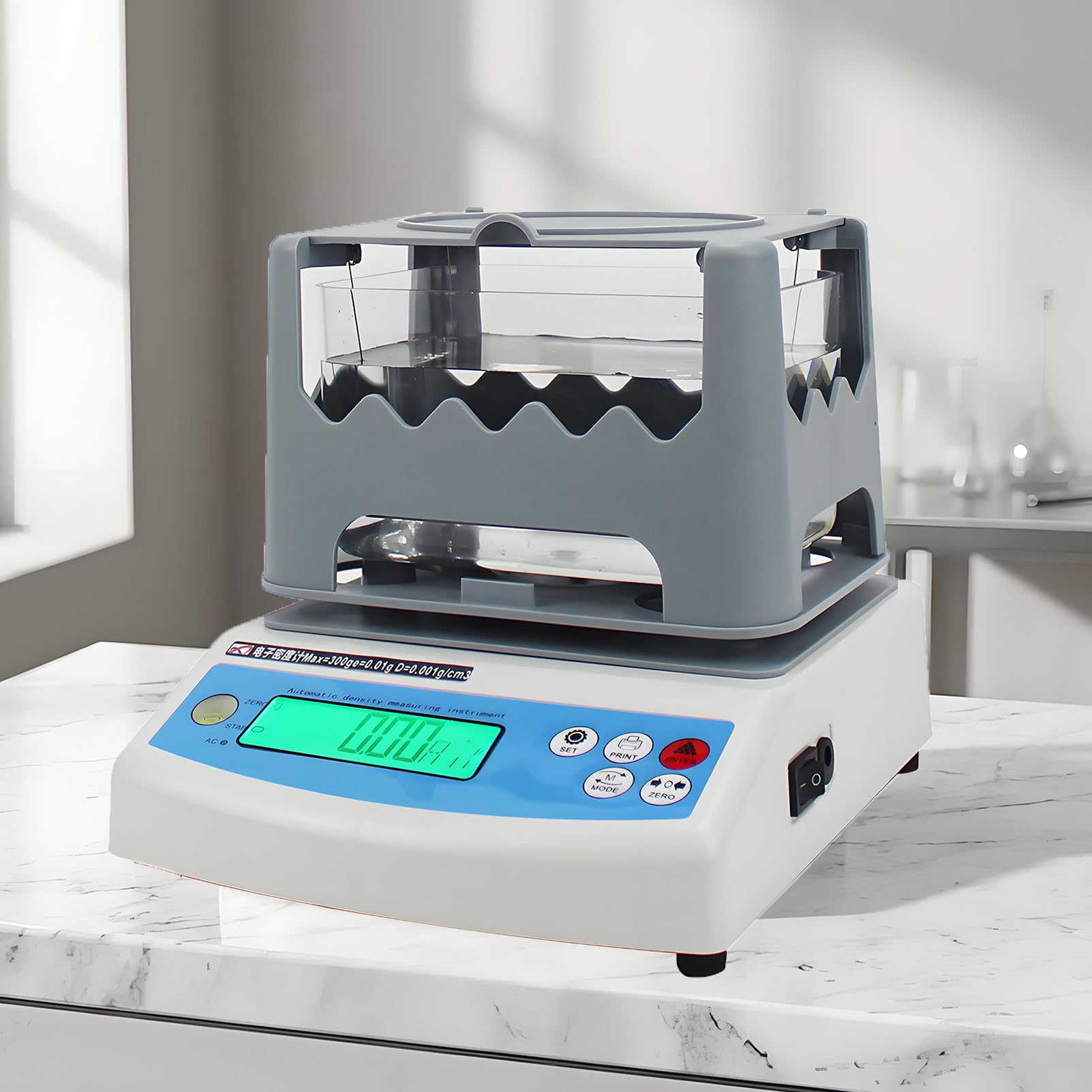 Densimetro Digitale per Solidi, Strumento di Misura della Densità di Solidi con Display LCD, Alta Precisione (0,001 G/Cm³), Portata Massima 300 G / 600 G, per Gomma, Plastica, PVC 300g