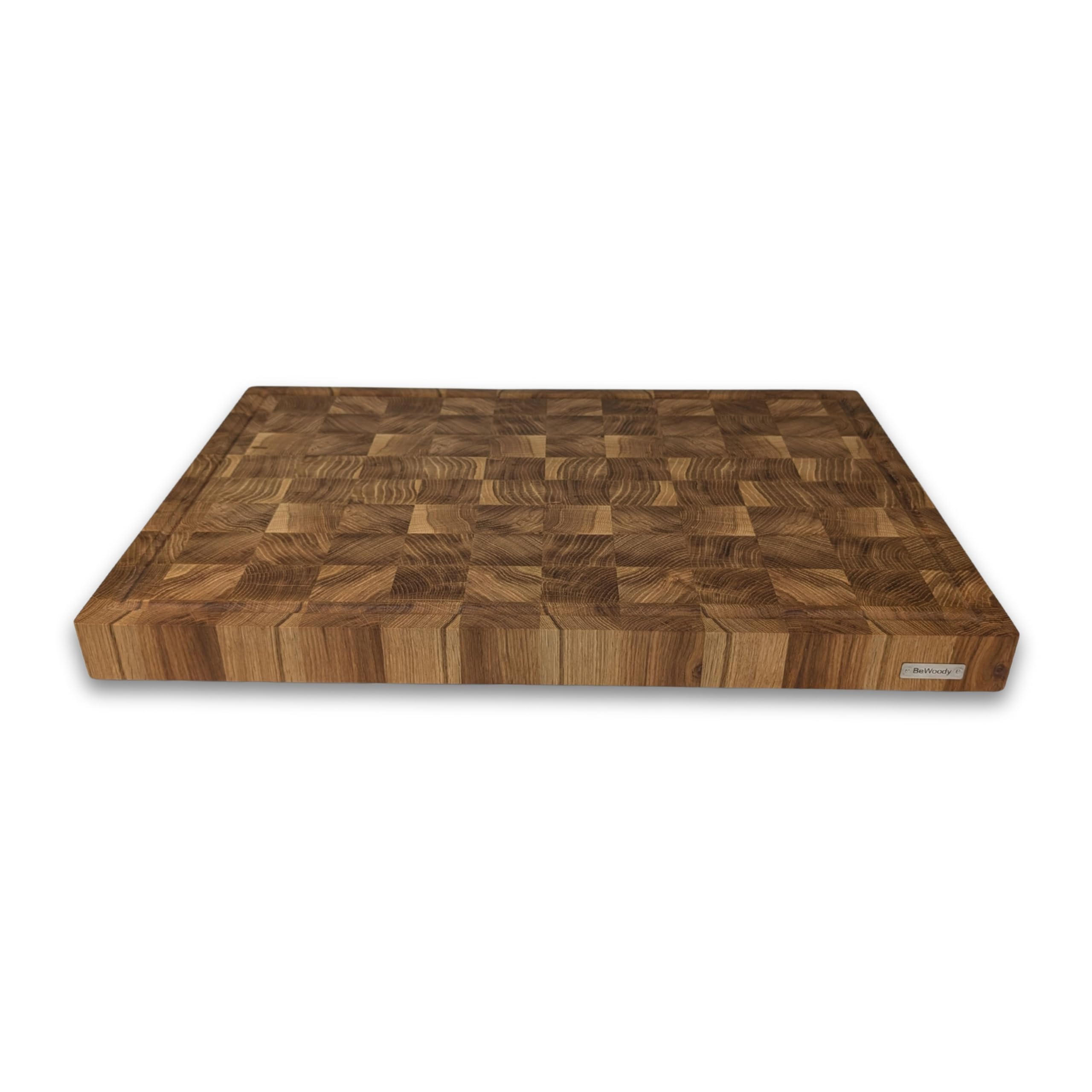 XXL Premium Stirnholz Schneidebrett Eiche 60x40x4,5 cm mit Saftrille – Massives Holzbrett & Tranchierbrett mit Griffmulden & Silikonfüßen – Hackblock Eiche
