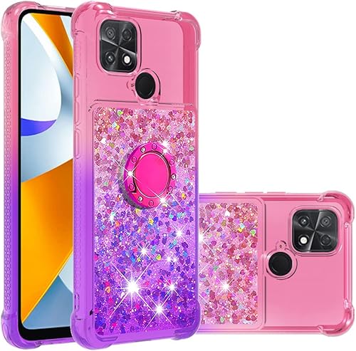 Miniatura 1 de ONV Funda de silicona para Xiao mi Poco C40  con anillo de metal Funda de teléfono brillante con soporte de arena de flujo parachoques anticaída