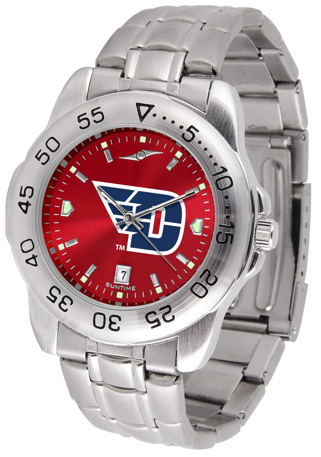 SunTime Men's NCAA Team Sport Watch, 20mm Stainless Steel Strap, Reflective Shiny Dial with Date