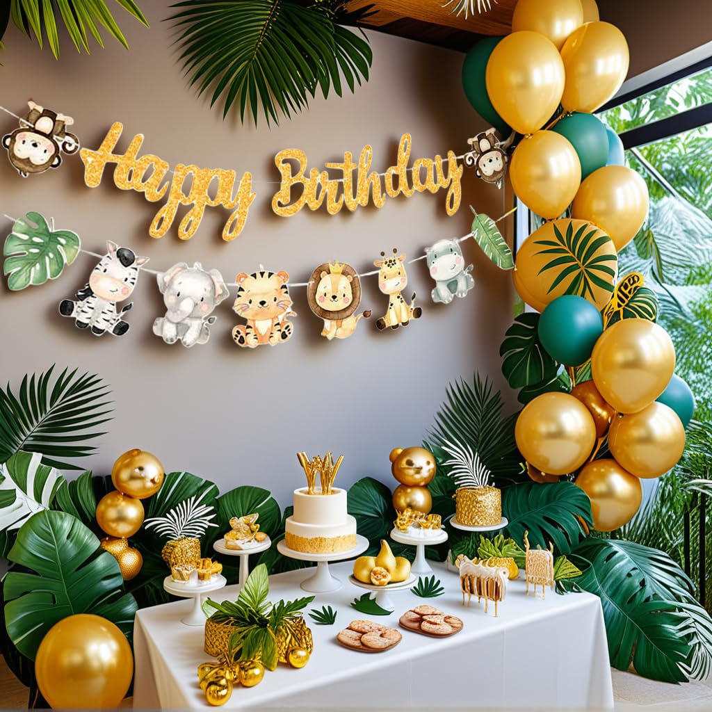 Jungle Birthday Party Decoration Happy Birthday Banner Safari Jungle Animal Banner for Party Supplies Safari Theme Festival Parties Decoration