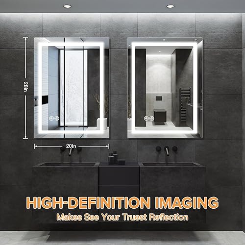 Miniatura 5 de Espejo de baño LED de 20 x 28 pulgadas, espejo con luz para baño, espejo iluminado antivaho con iluminación frontal de 3000 K4500 K6000 K, espejo de