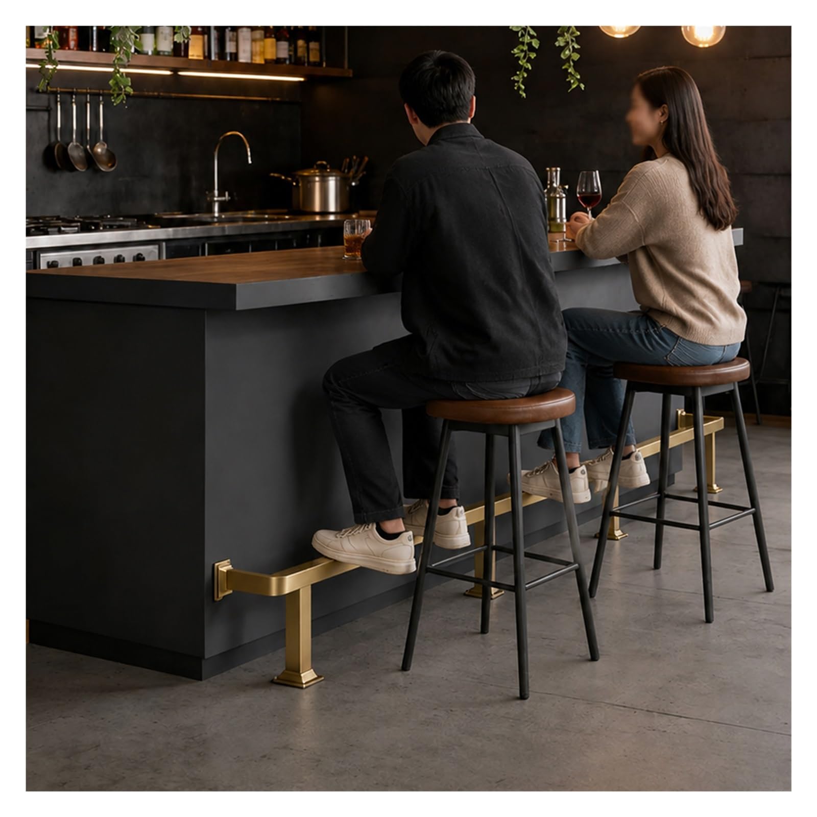 ZJKXJH Home Bar Foot Rail Kit, Under Counter Footrest Bar with Installation Hardware, Floor Mounted Foot Support Bar for Home/Commercial Use(Gold,130cm/4.3ft)