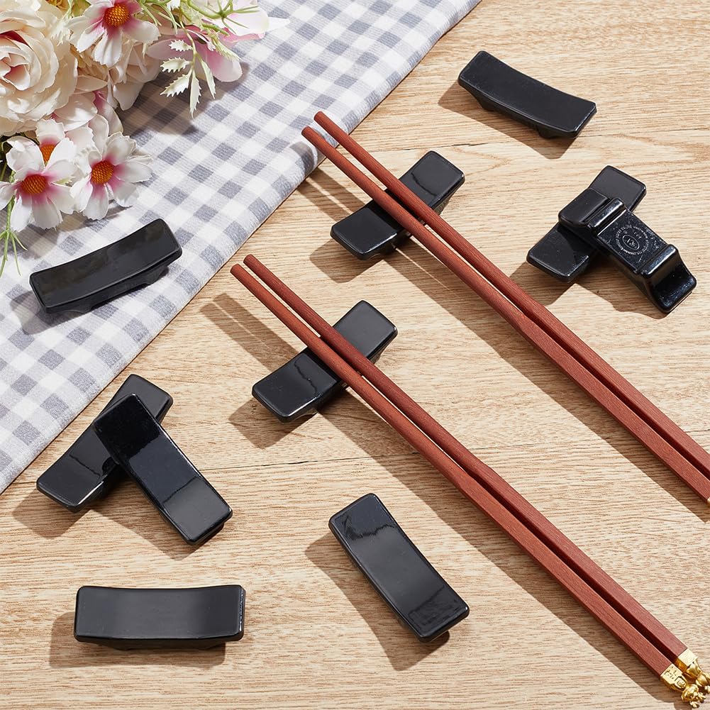 PLIGREAT 10 Pcs Black Chopsticks Rest Chinese Ceramic Chopsticks Holder Chopsticks Rack for Japanese Sushi Chinese Restraurant Hotel Creative Spoon Fork Stand Dinning Room Table Decoration