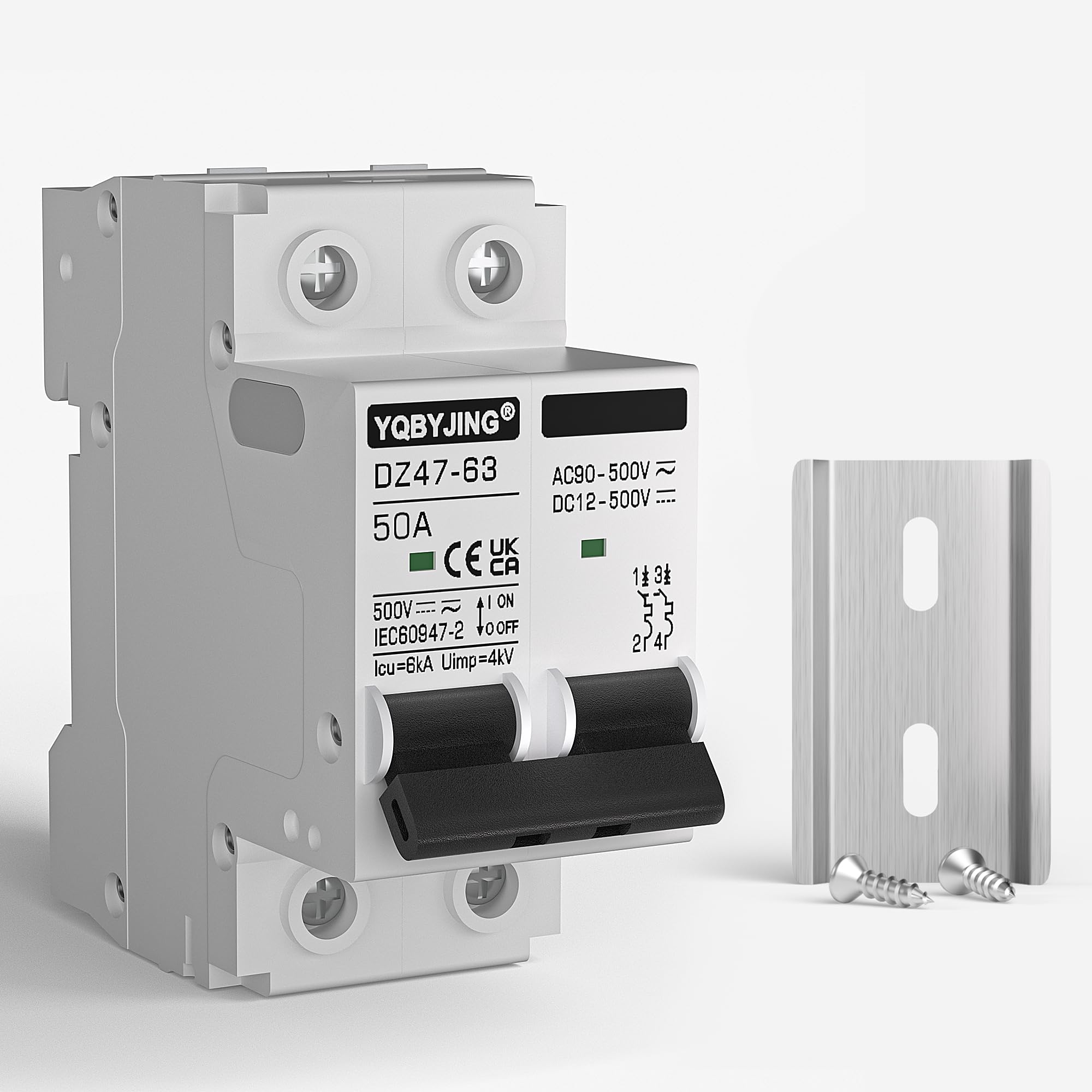 YQBYJING DC Circuit Breaker 50 Amp Solar Panel Disconnect Switch 12V-500V 2 Poles Miniature Solar Circuit Breaker for Outdoor PV Homes Battery, AC