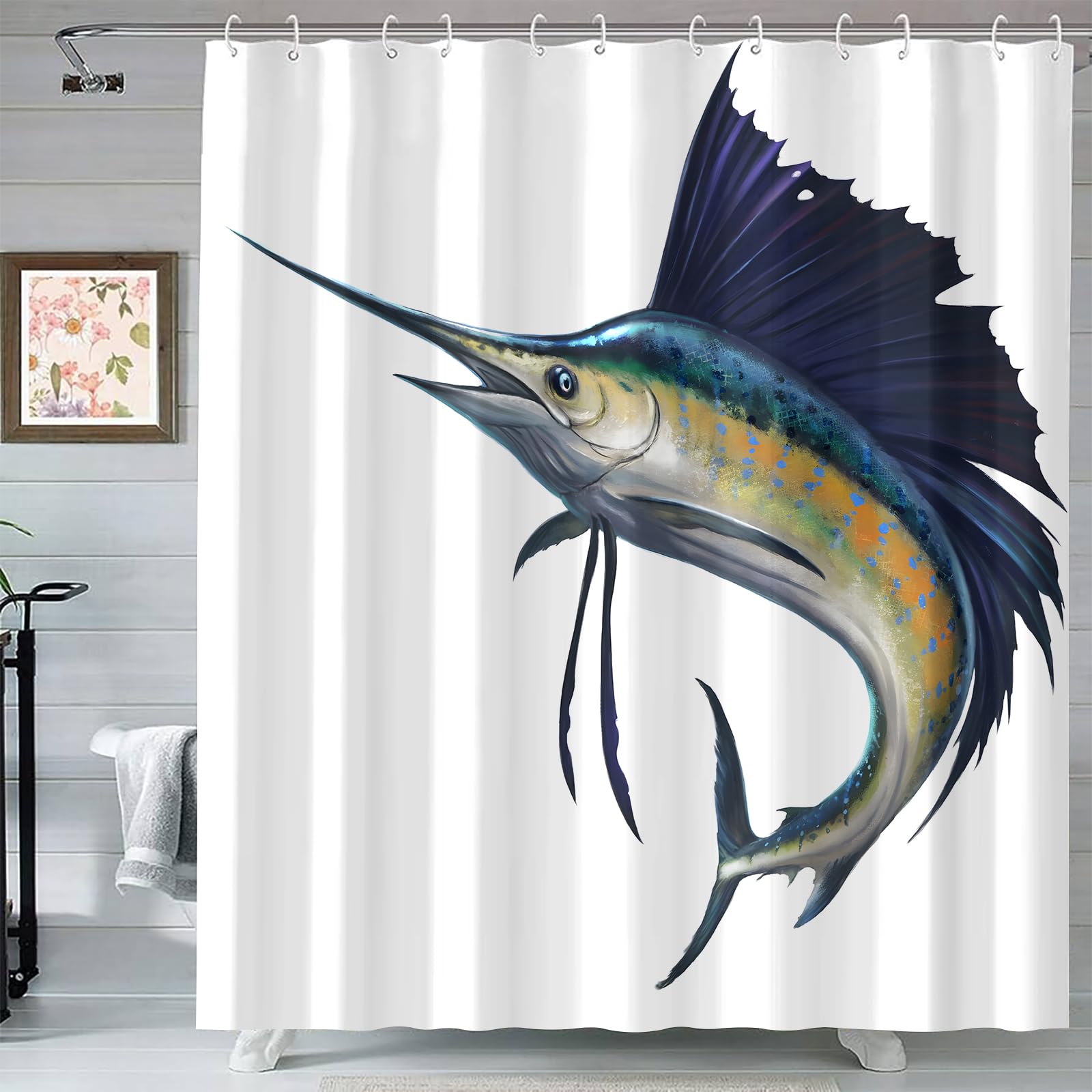 Rideau de bain bleu haut de gamme en polyester imperméable mesurant 183 x 183 cm