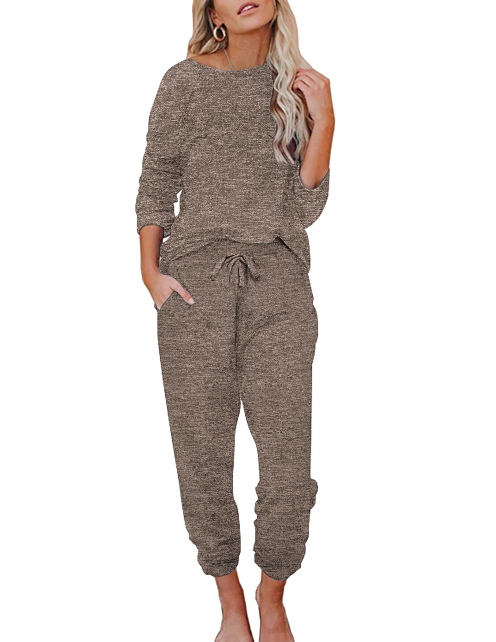Ekouaer Women's Pajamas Long Sleeve Pjs Set Loungewear Soft 2 Pieces Ladies Sleepwear with...