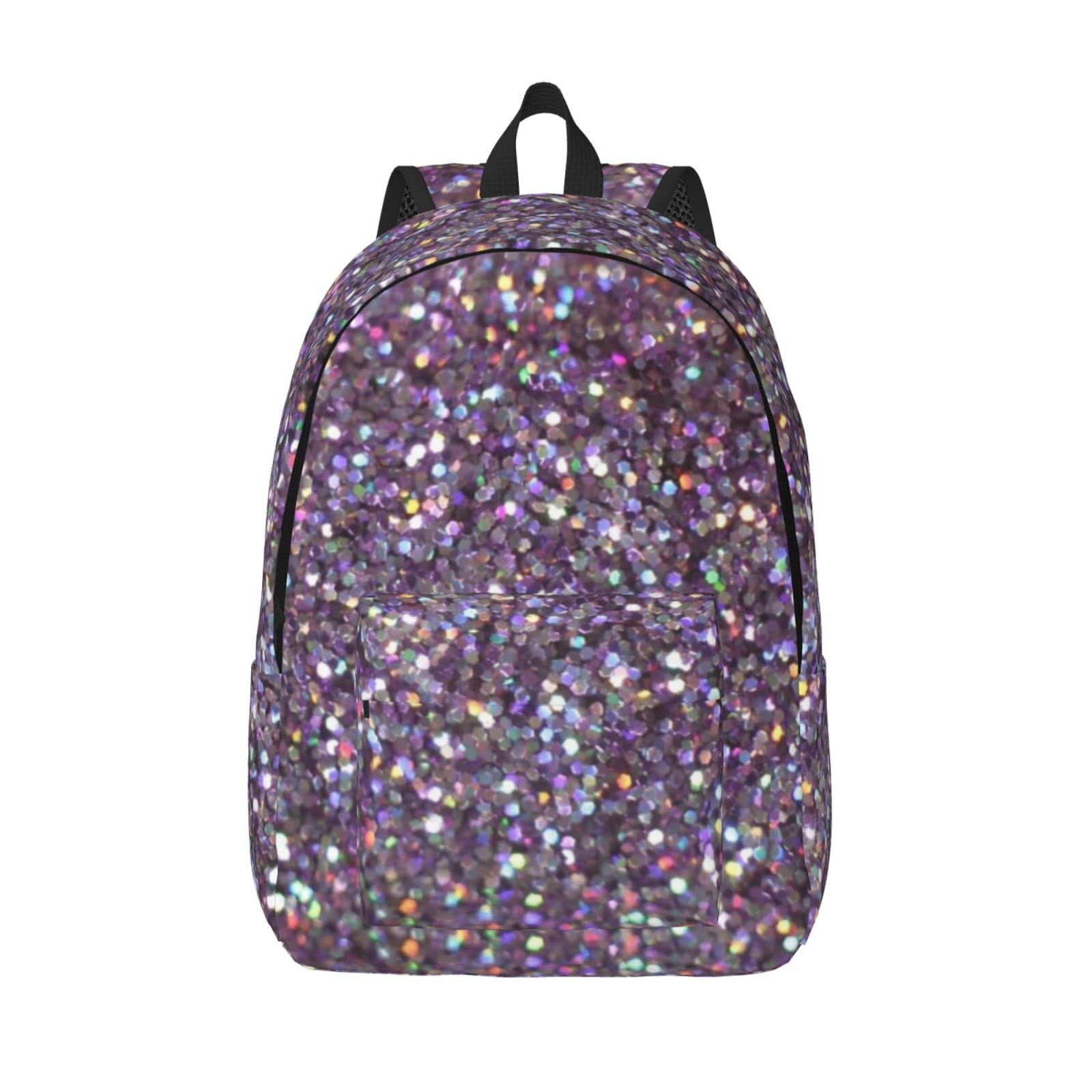 MIXMEY Sequin Pattern Print Canvas Backpack,Casual Canvas Material, Suitable For Various Occasions