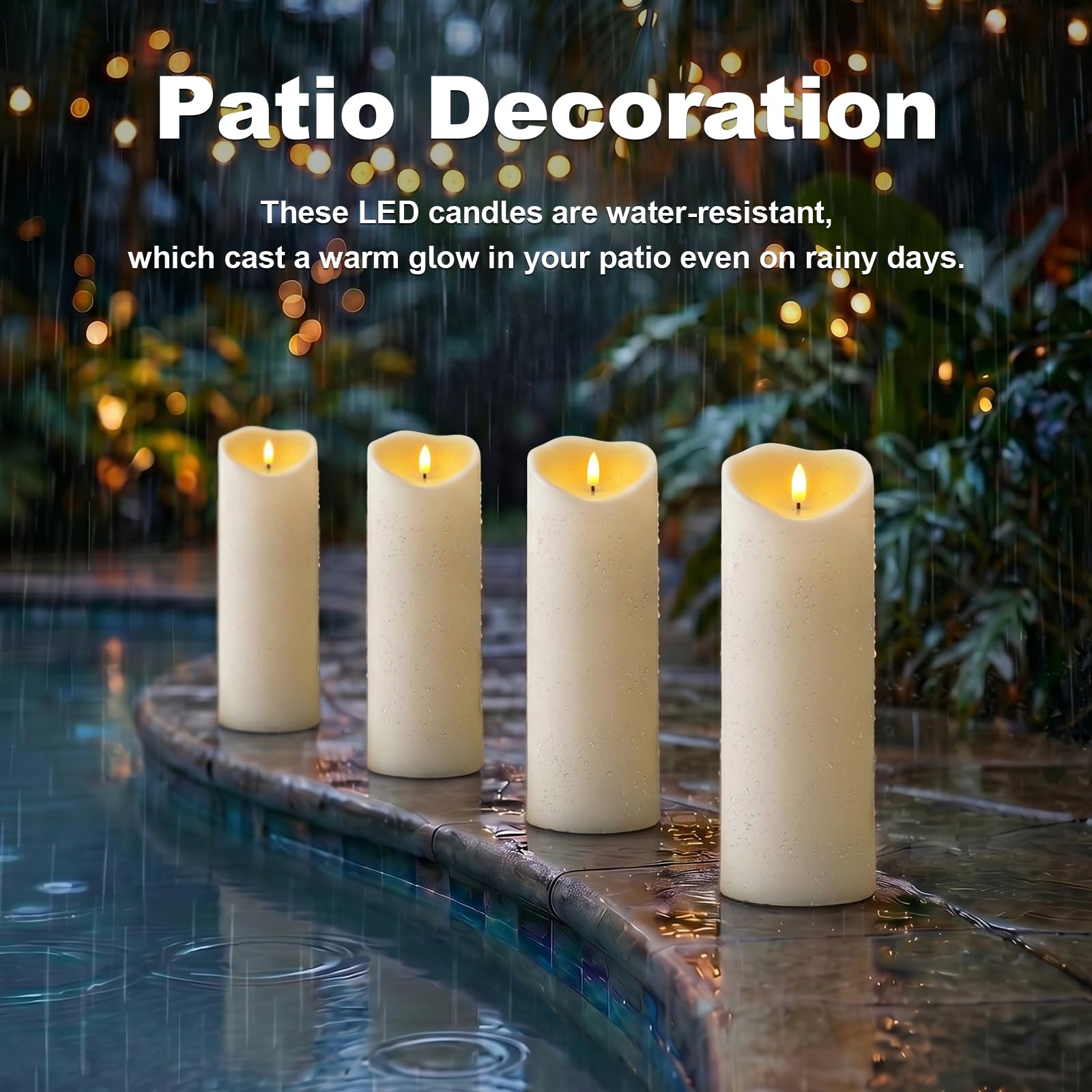 Amagic Velas grandes impermeables sin llama de 4 x 12 pulgadas, funcionan con pilas, control remoto y temporizador, vela LED parpadeante para decoración de patio al aire libre, patio, porche, blanco