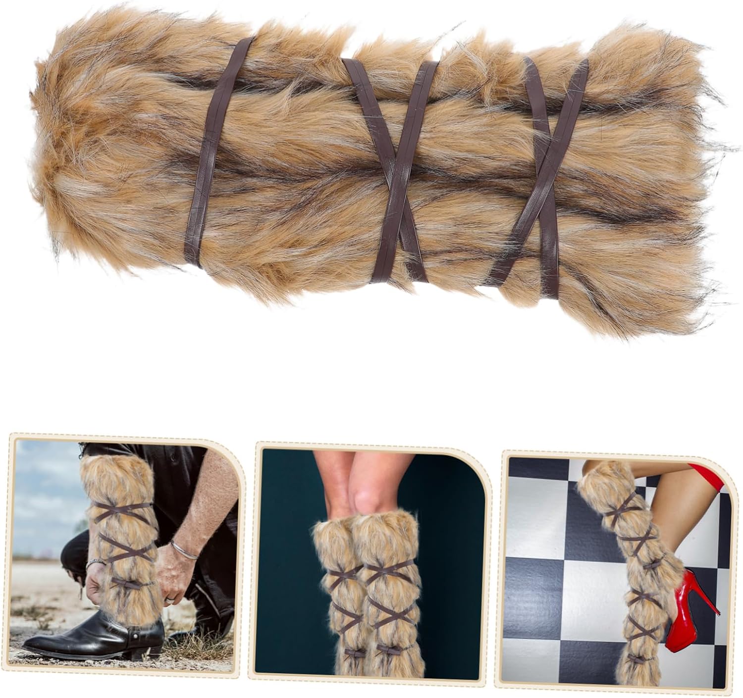 Viking Fur Leg Warmers for Women and Men, Halloween Party Costume Multi