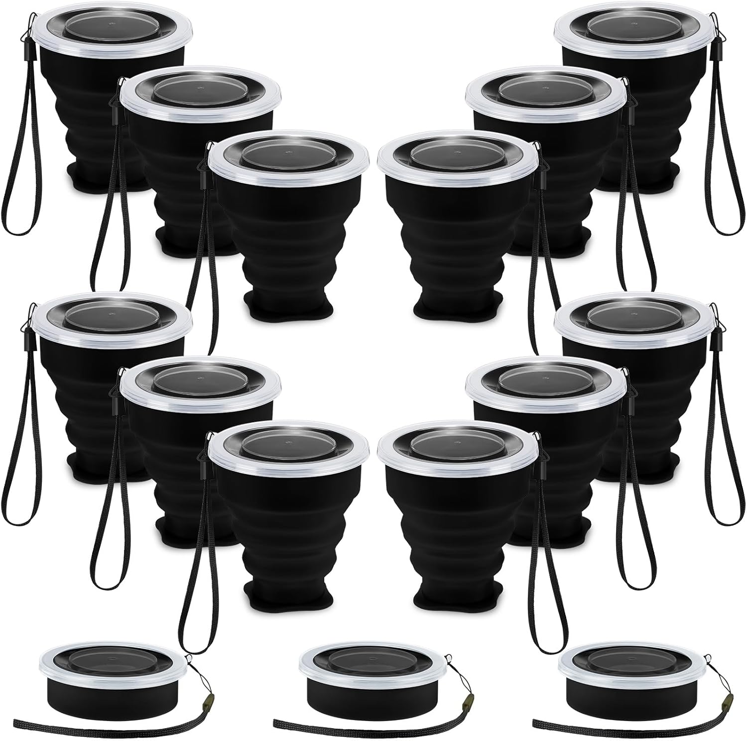 12 Pcs Silicone Collapsible Cup 7.04 oz Folding Camping Travel Collapsible Coffee Cup Portable Reusable Expandable Drinking with Lids for Outdoor Hiking