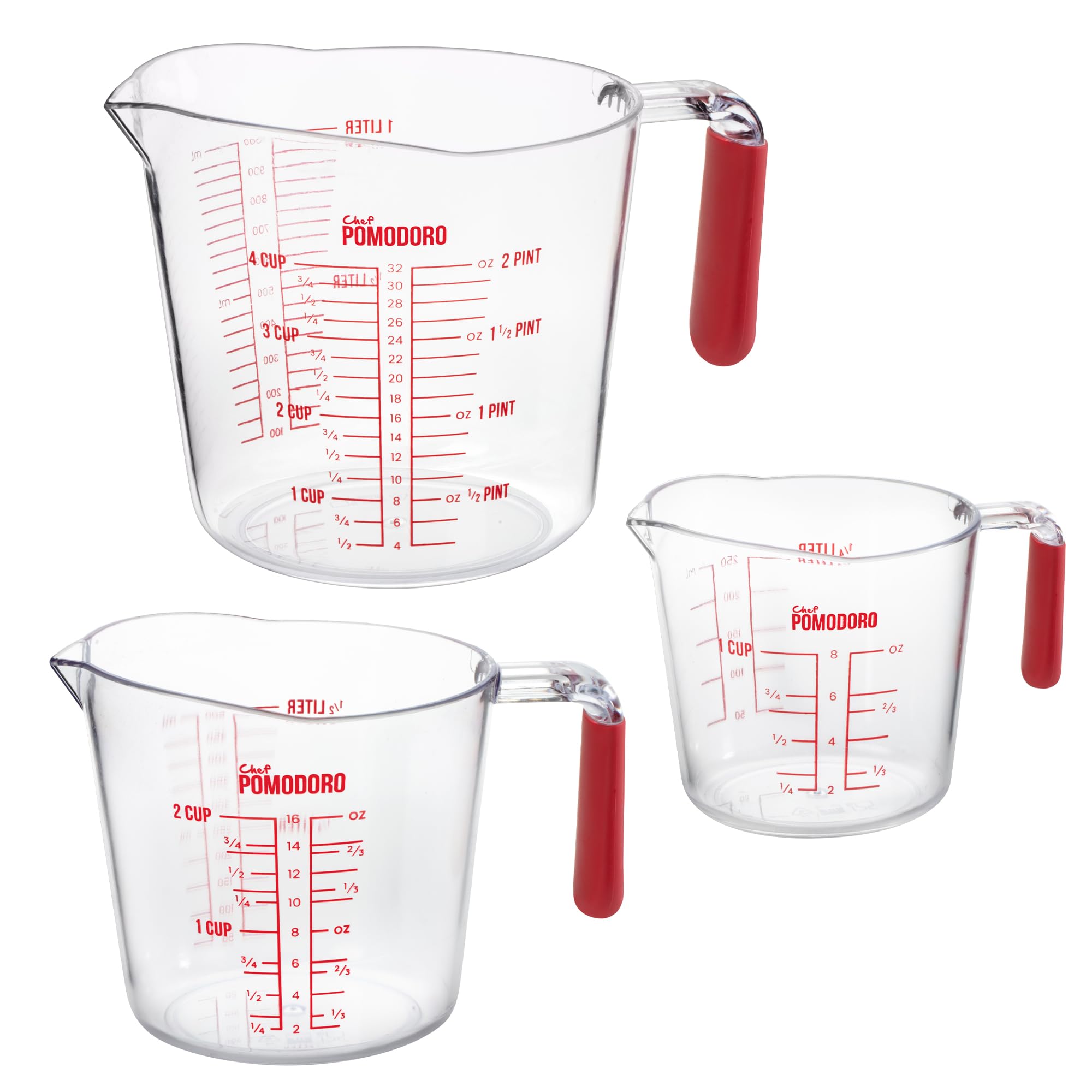 Chef Pomodoro Plastic Measuring Jugs Set, Fade-Proof Marks