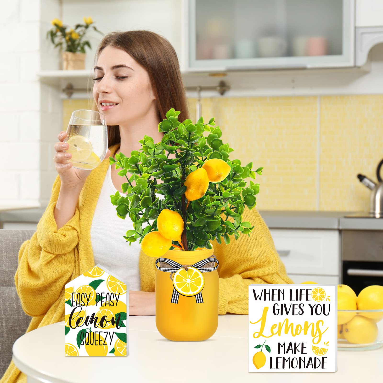 Amazon.com: Jexine 12 Pcs Lemon Mason Jar Centerpieces for Table