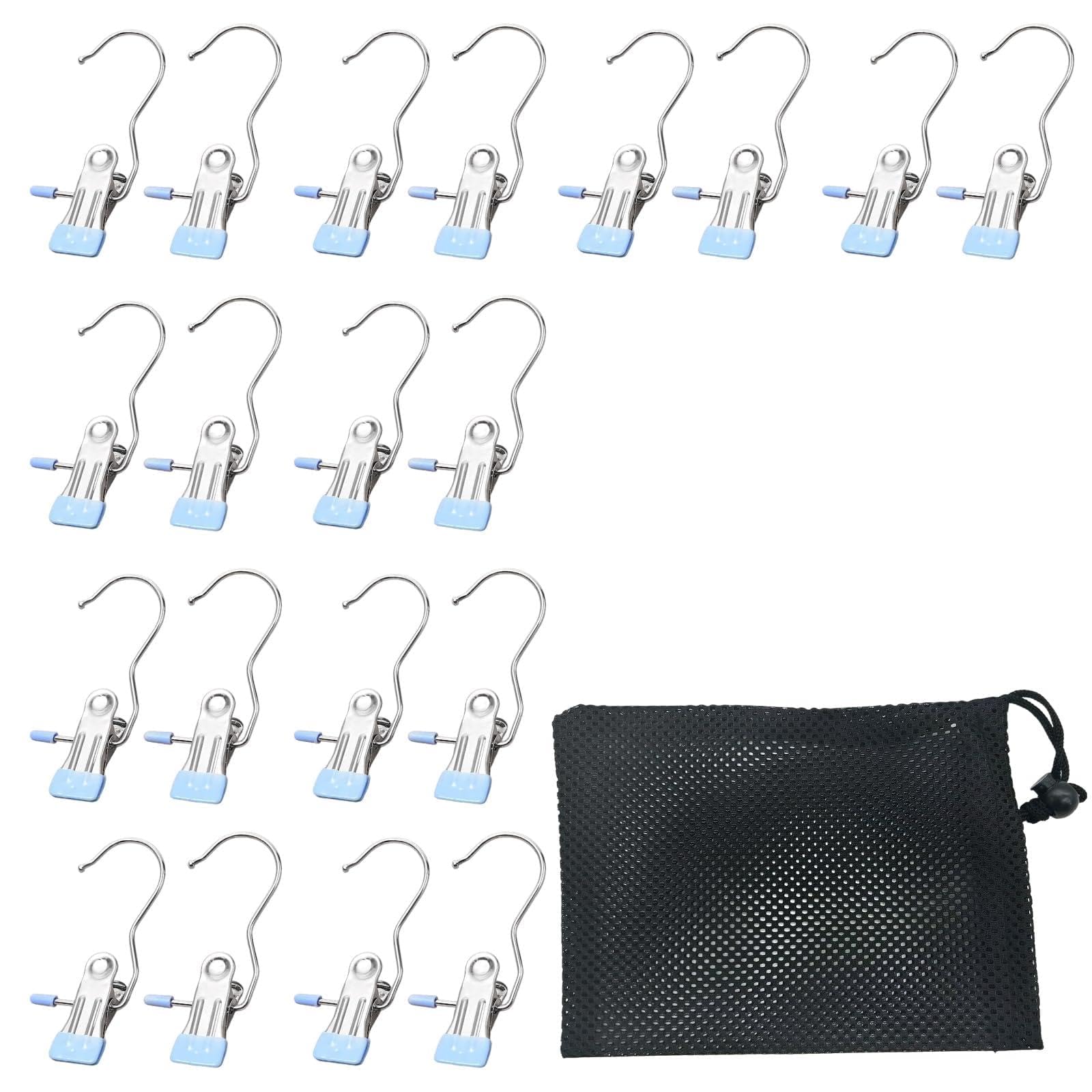 YSDINK 20pcs Portable Laundry Hooks, Non-slip Rotatable Clothes Pegs, Multi-Functional Metal Hangers for Coats, Hats, Towels, Socks, Boots, and Pants, Ideal for Home and Travel Use (Blue)