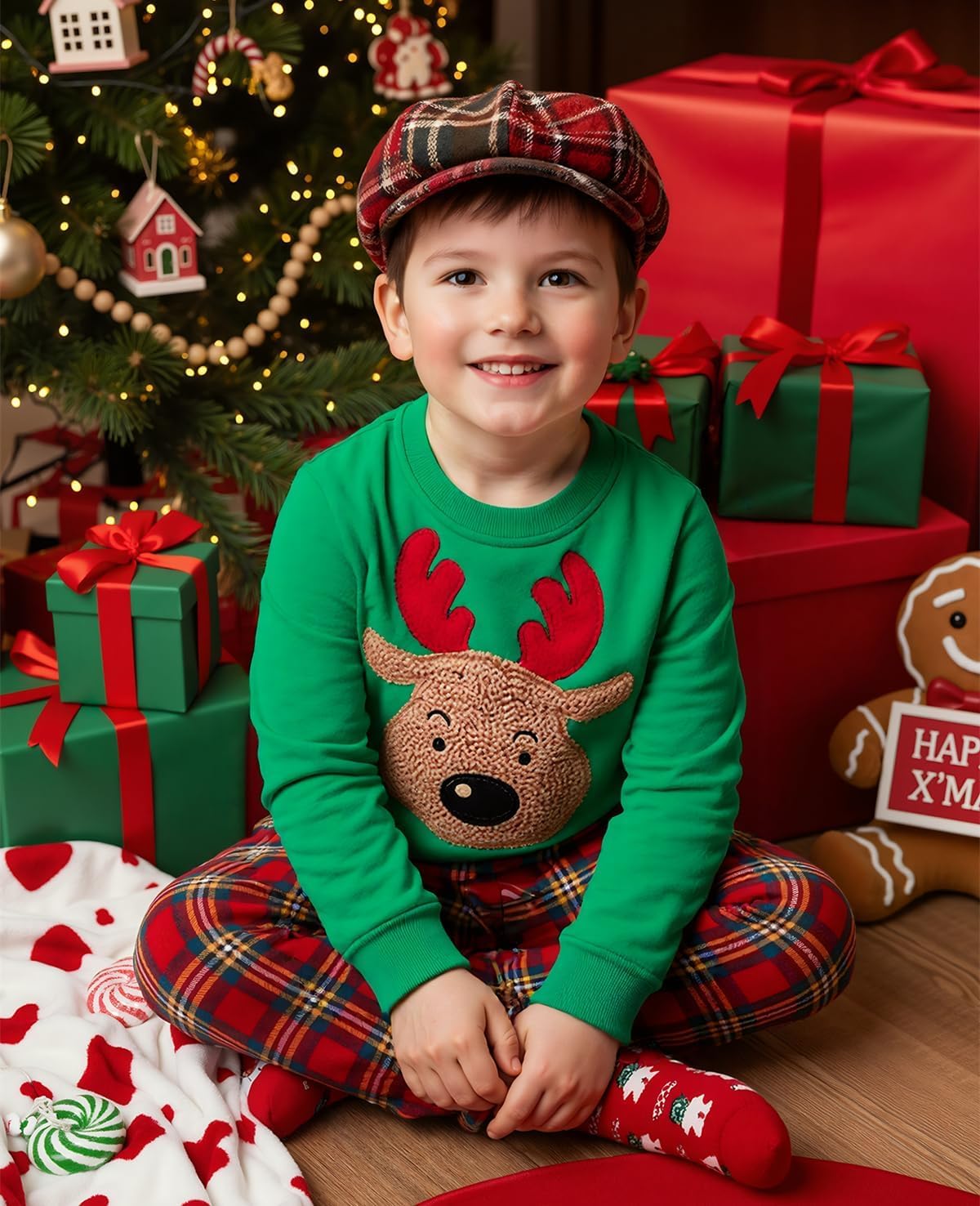 Popshion Toddler Boys Christmas Sweatshirts Long Sleeve Pullover Shirts Reindeer Sweaters Xmas Cartoon Tee Sport Tops 1-7T