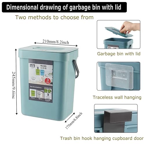 Miniatura 10 de Bote de basura de cocina con tapa, pequeño bote de basura para colgar debajo del fregadero, pequeño cubo de basura para cocina, baño, caravana,