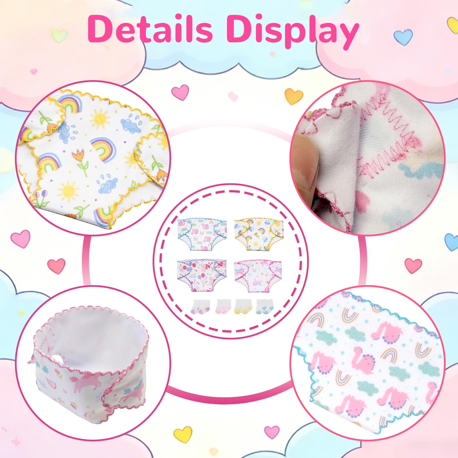 4 PCS Doll Nappies & 4 Doll Socks for 14-18 Inch Baby Doll, Baby Doll Accessories for 35-45 CM Dolls - Image 4