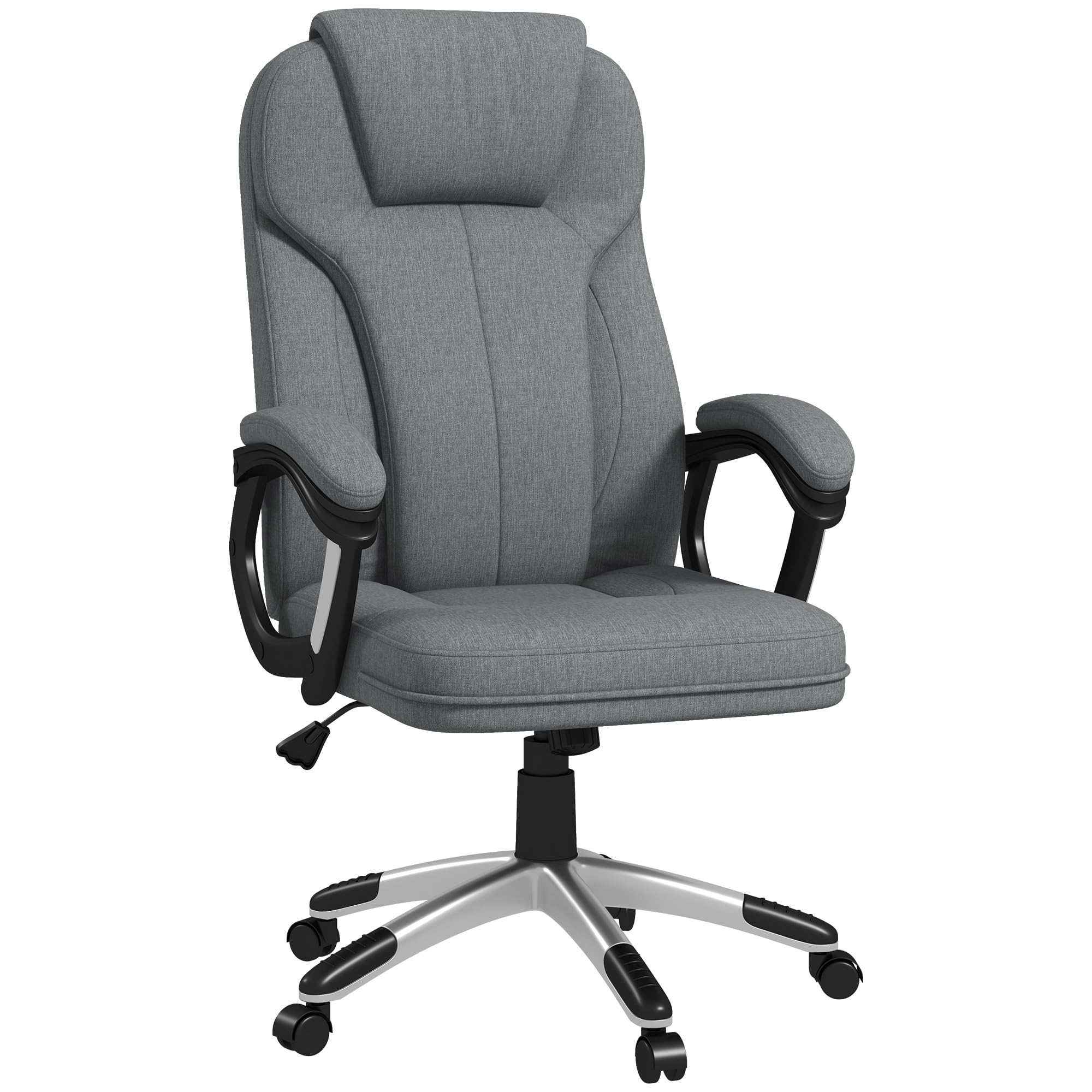 Vinsetto Silla de Oficina Ergonómico Silla de Escritorio Silla de Estudio Giratoria Tapizada en Tela con Función de Basculante Altura Ajustable Respaldo Alto Reposabrazos 66x75x110-​120 cm Gris