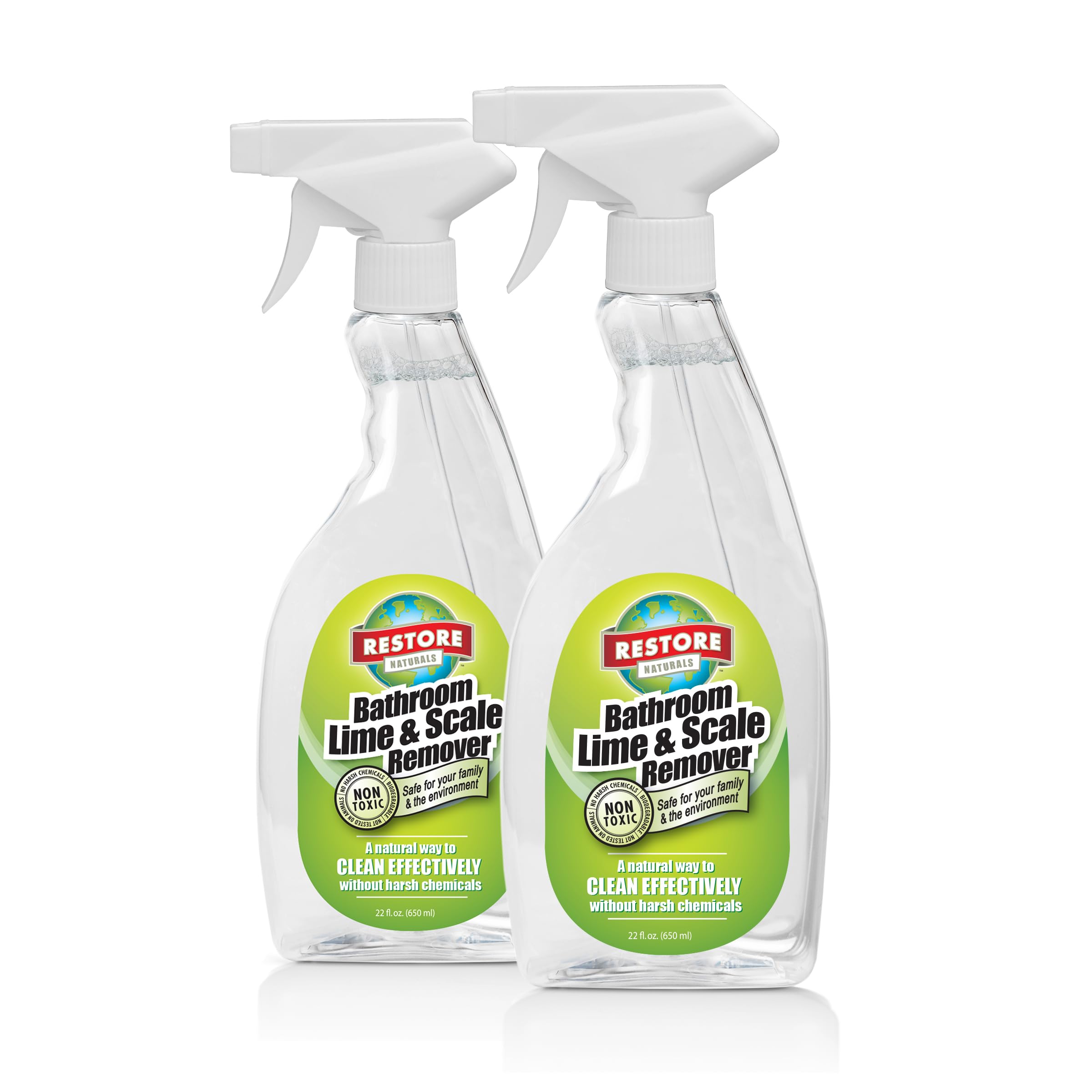 Restore Naturals Non Toxic Bathroom Cleaner - 22oz - Soap Scum Remover, Non Toxic Shower Cleaner, Safe Cleaning Products, Eco Friendly Cleaning Products - 2 Pack