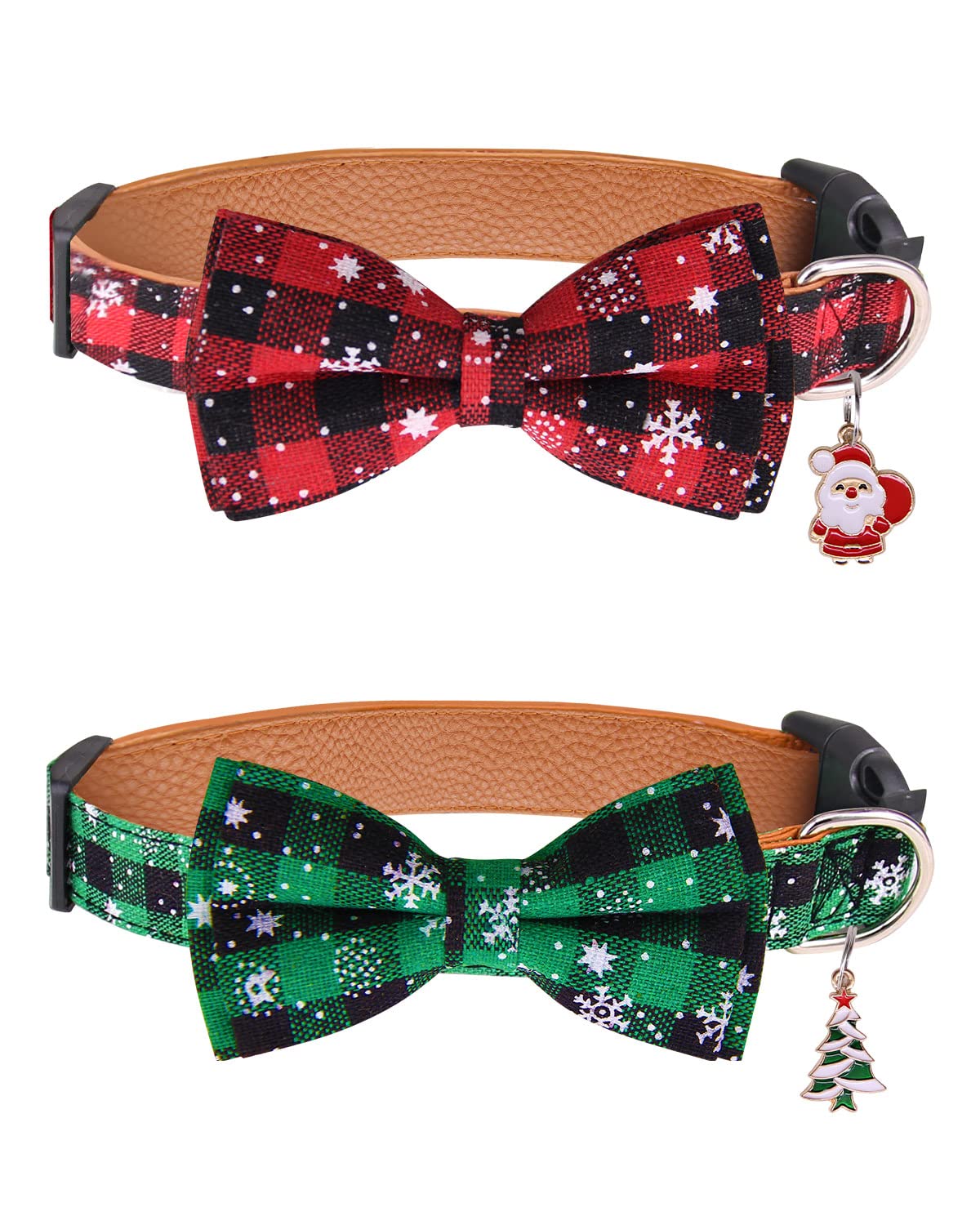 Photo 1 of 2 PACKS OF Christmas Dog Collar with Adjustable Bow Tie, 2 Pack Red Green Pet Collars for Small Medium Large Dogs (L)