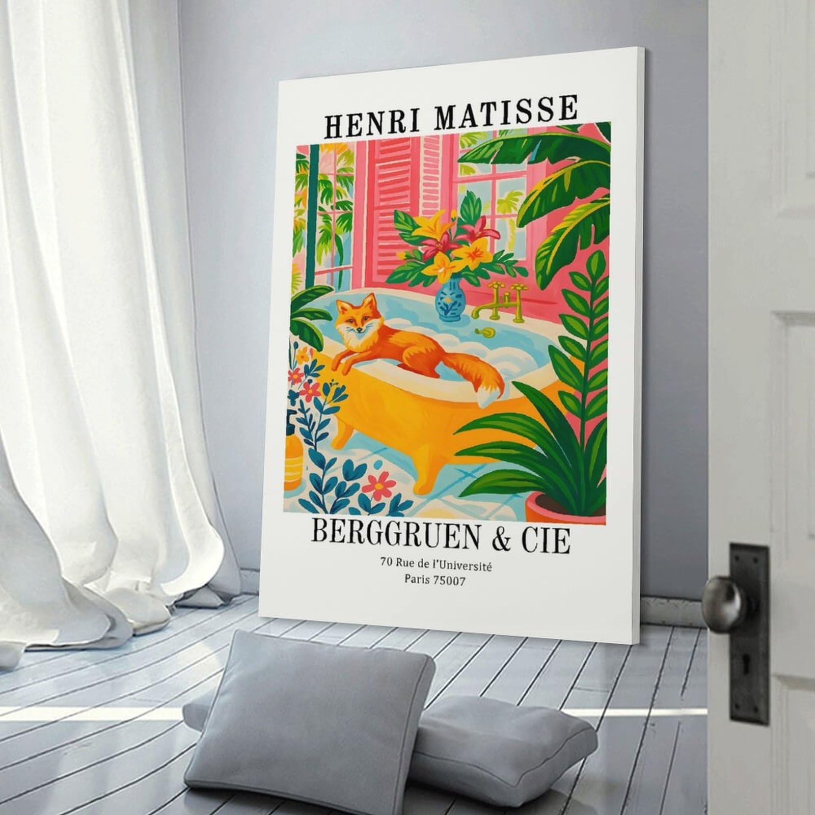 Junmoney Frame-Style-2 Canvas Wall Picture Henri Matisse Fox In Bathtub Art Print, 20X30inch(50X75cm), For Study, Office Or Focused Interiors, Wall Art That Adds Style To Work Areas