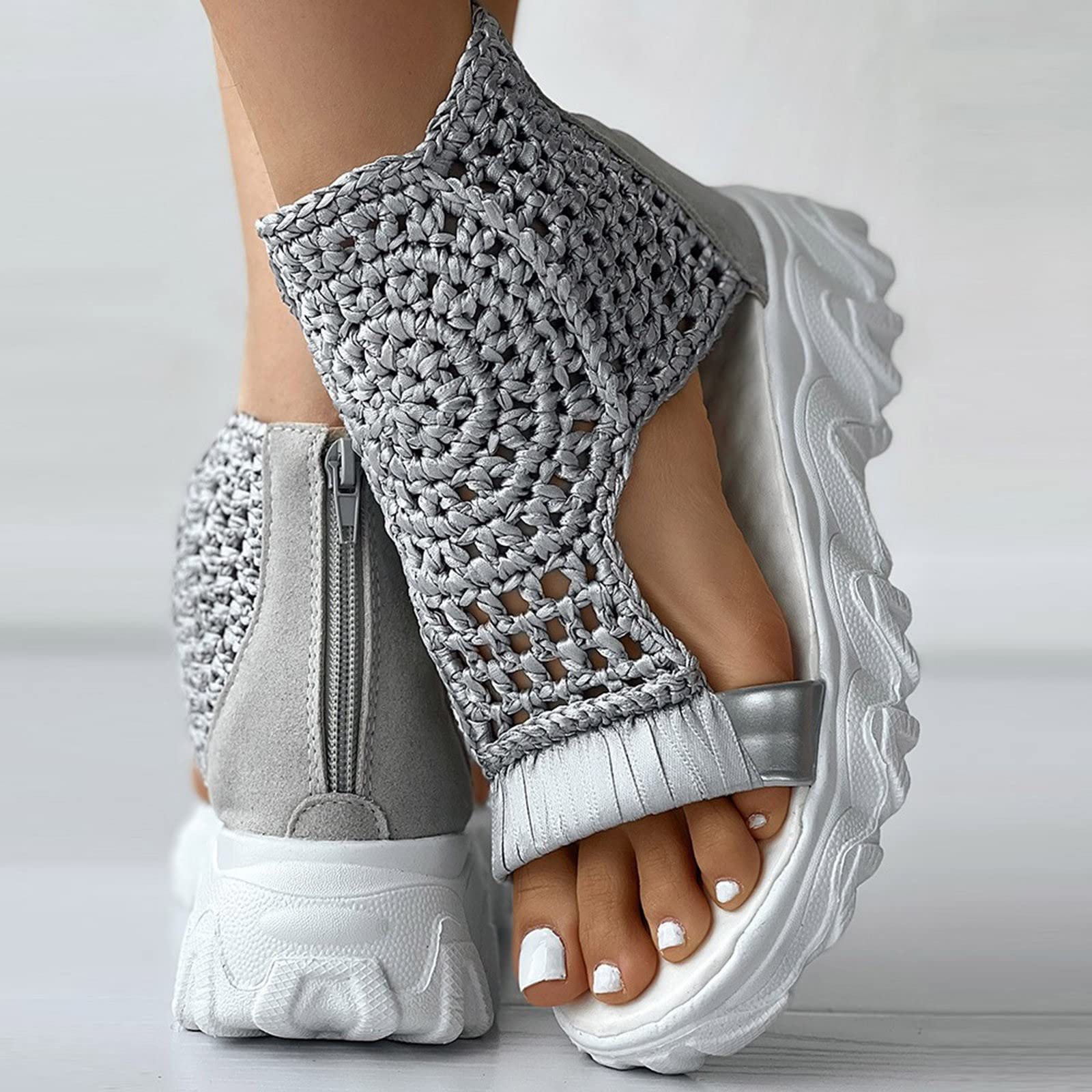 Genérico Sandalias De Tacón Sandalias De Verano para Mujer, Suela con Cuña, Elegantes Cuña Mujer, Zapatos Zuecos, Mules Cuero, Estilo Vintage Verano, Chanclas Cós para Anchos