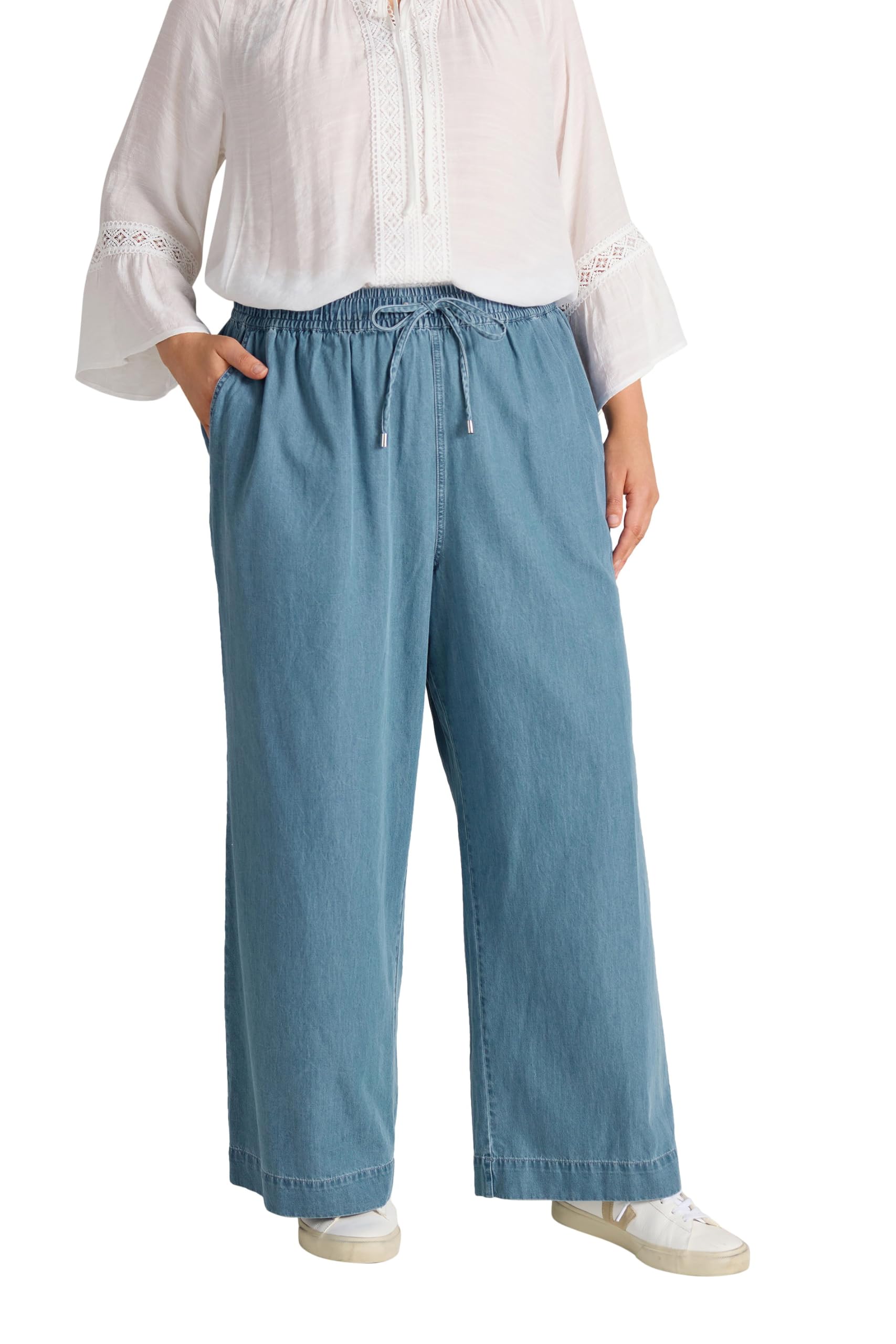 Evans Women's Blue Plus Midwash Wide Leg Denim Trousers Size 22