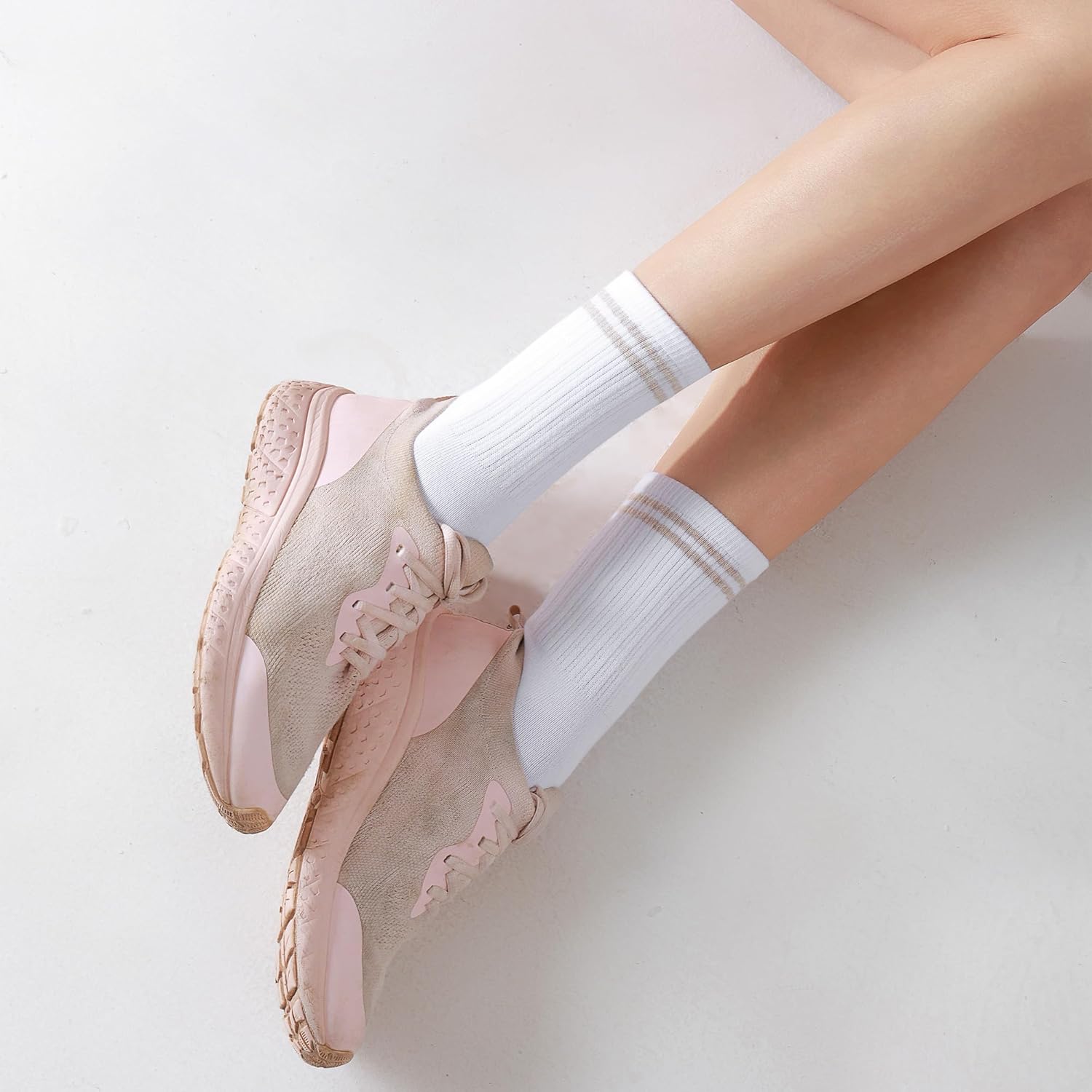 Striped Crew Socks for Women Cotton Casual Athletic Cushioned Running Ankle Socks 4 Pairs - Image 4