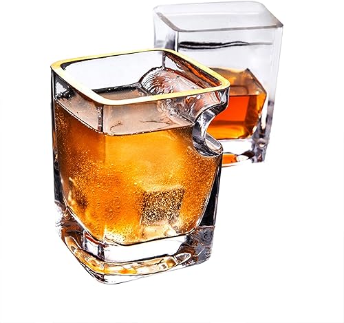 Miniatura 1 de Juego de 2 vasos de whisky de cigarros con soporte para puros, juego de vasos de whisky con reposo de cigarros dentado, vidrio de rocas de alta