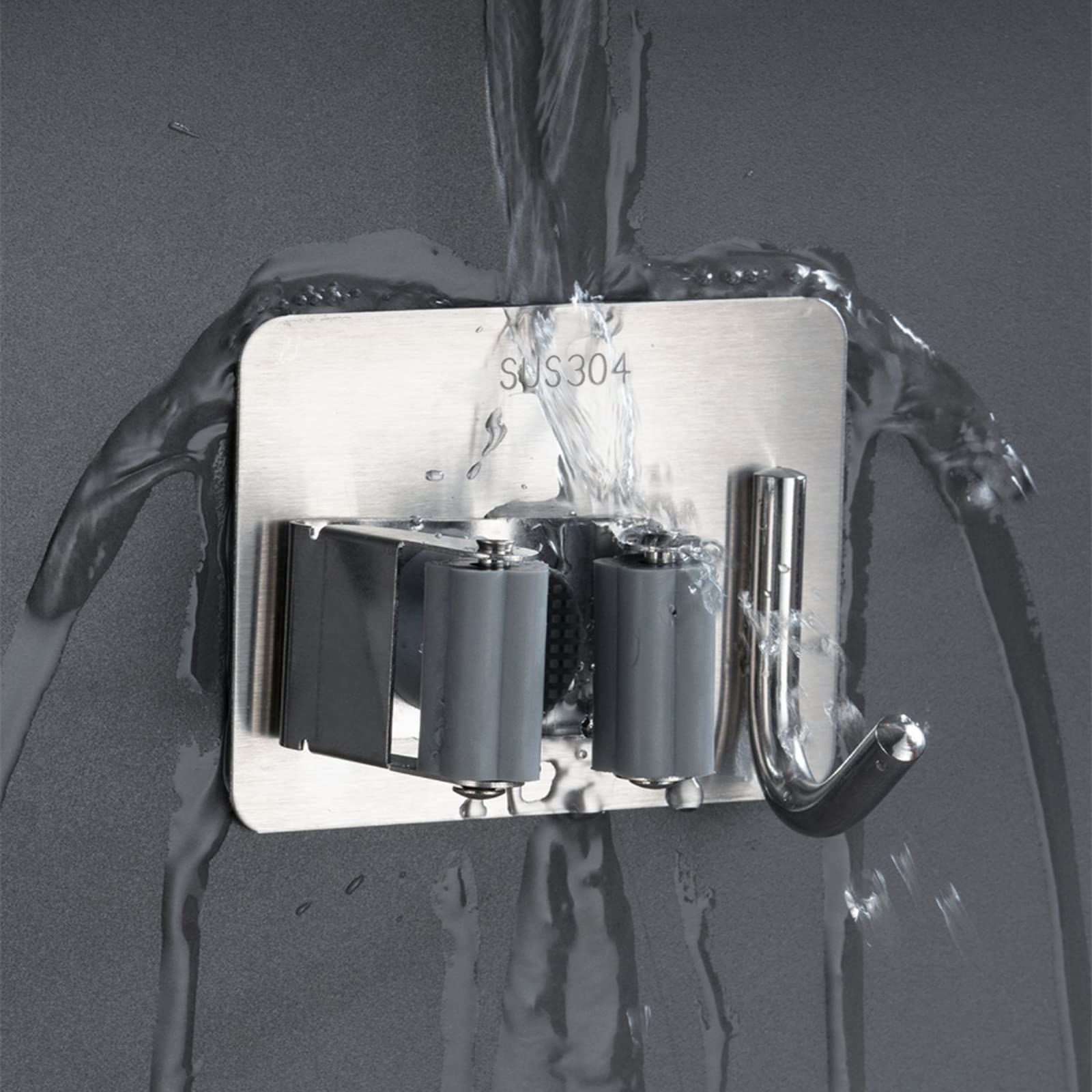 Porte-balai Mural 2 Pièces - Accroche Balai Sans Perçage Ou Avec Vis - Acier Inoxydable 304 - Jusqu'à 15 Kg